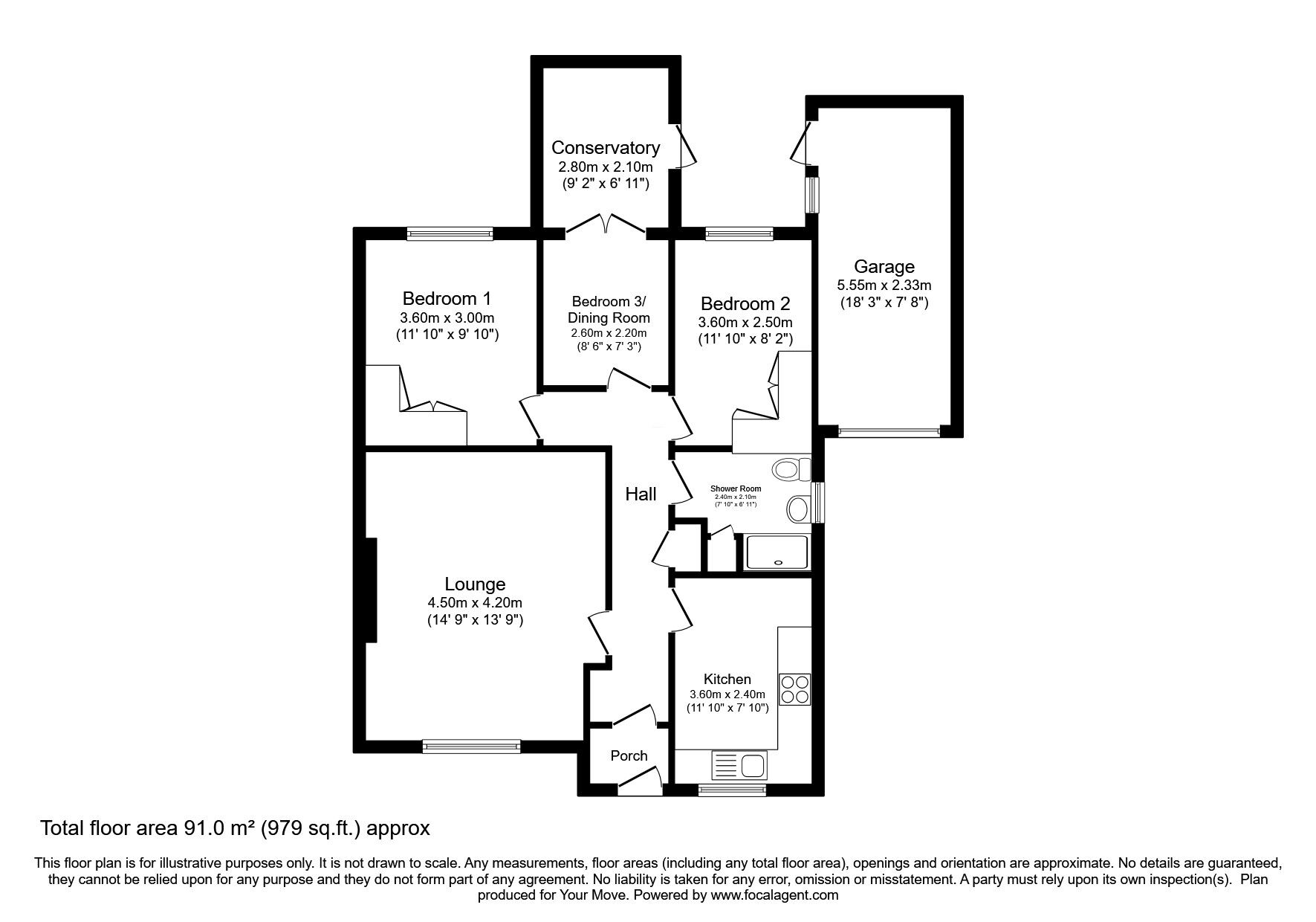 Floorplan of 3 bedroom Detached Bungalow for sale, Applegarth, Coxhoe, Durham, DH6