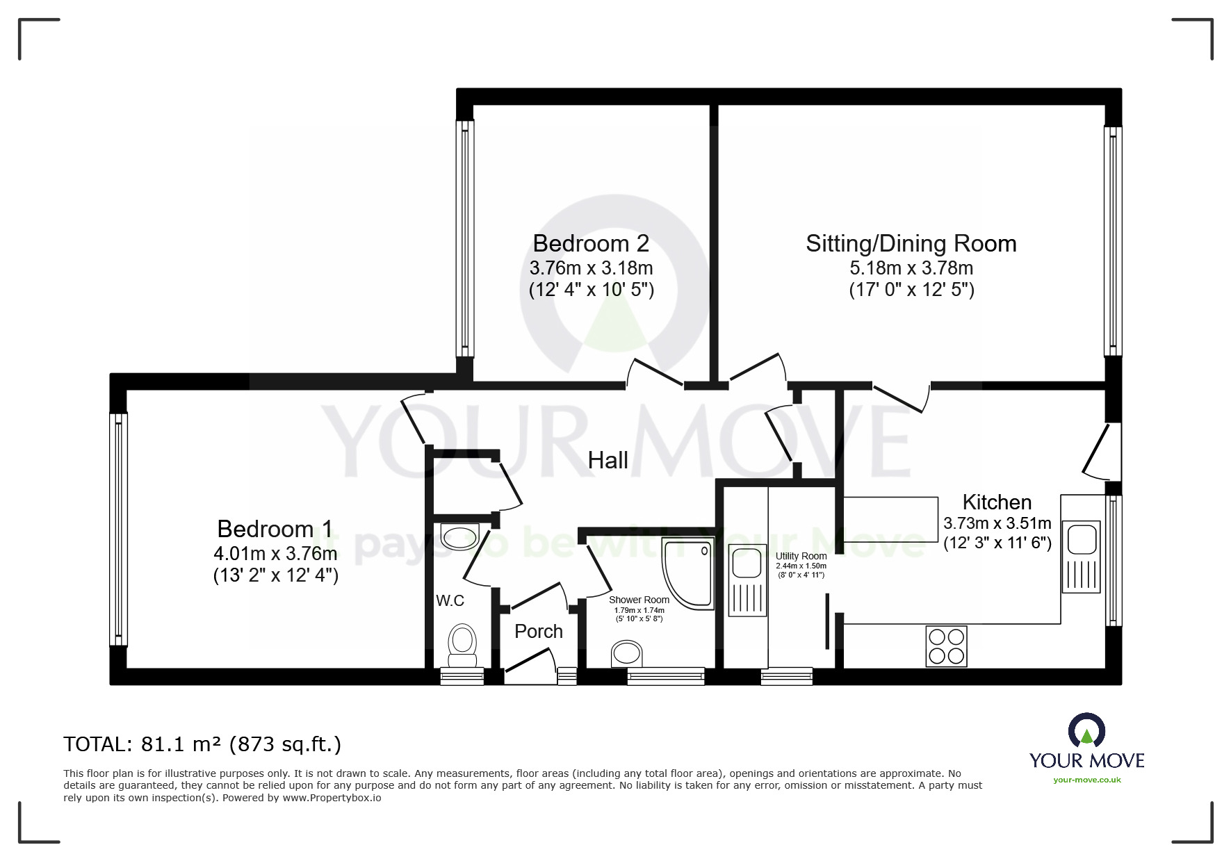 Floorplan of 2 bedroom Detached Bungalow for sale, Rise Park Gardens, Eastbourne, East Sussex, BN23