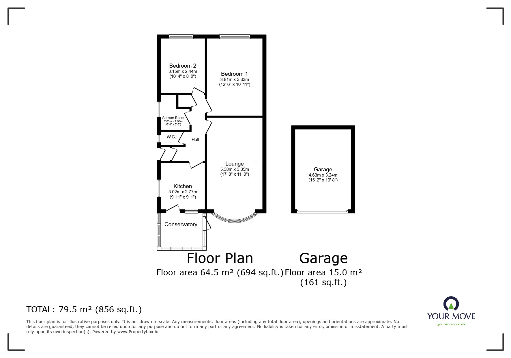 Floorplan of 2 bedroom Semi Detached Bungalow for sale, Coleridge Walk, Eastbourne, East Sussex, BN23