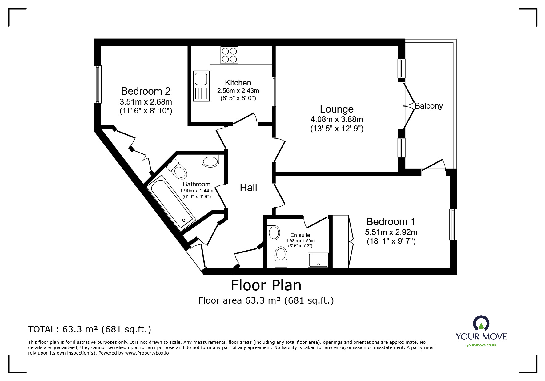 Floorplan of 2 bedroom  Flat for sale, Dominica Court, Eastbourne, East Sussex, BN23