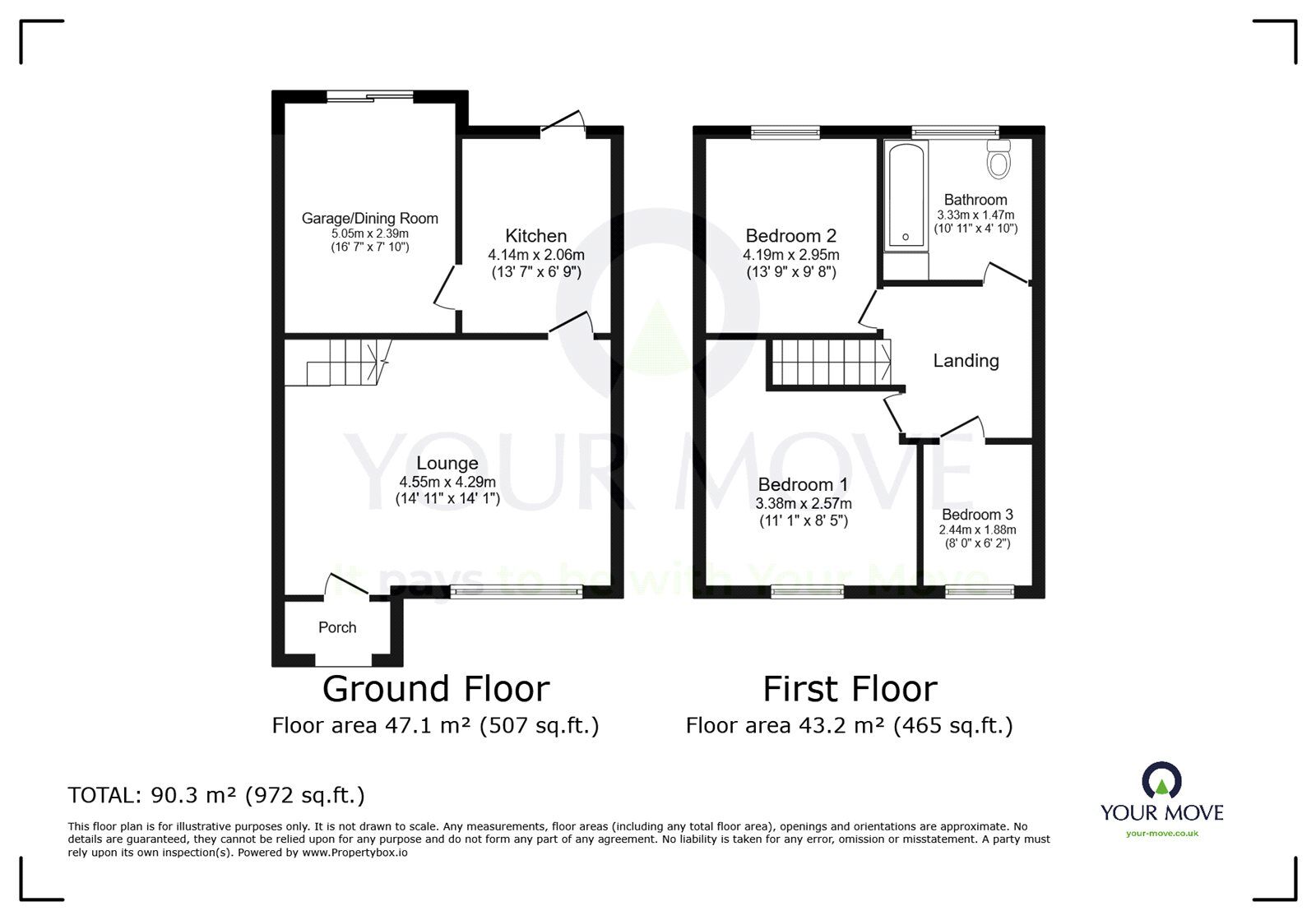 Floorplan of 3 bedroom Mid Terrace House for sale, Attfield Walk, Eastbourne, East Sussex, BN22