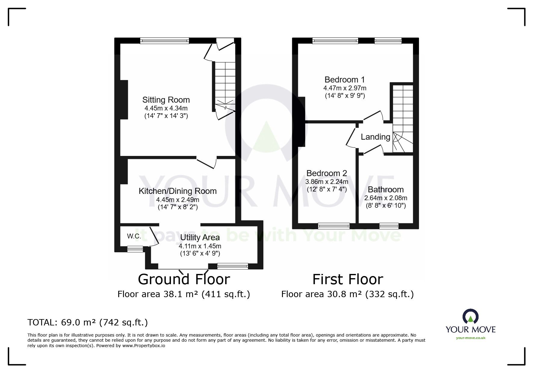 Floorplan of 2 bedroom Semi Detached House for sale, Roselands Avenue, Eastbourne, East Sussex, BN22