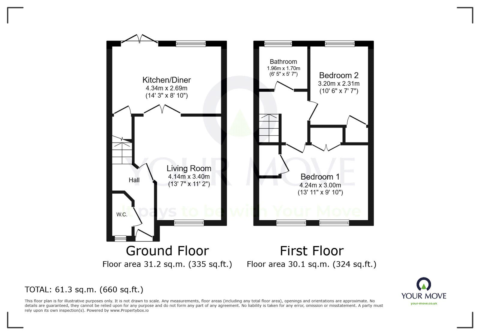 Floorplan of 2 bedroom Mid Terrace House for sale, Palesgate Way, Eastbourne, East Sussex, BN20