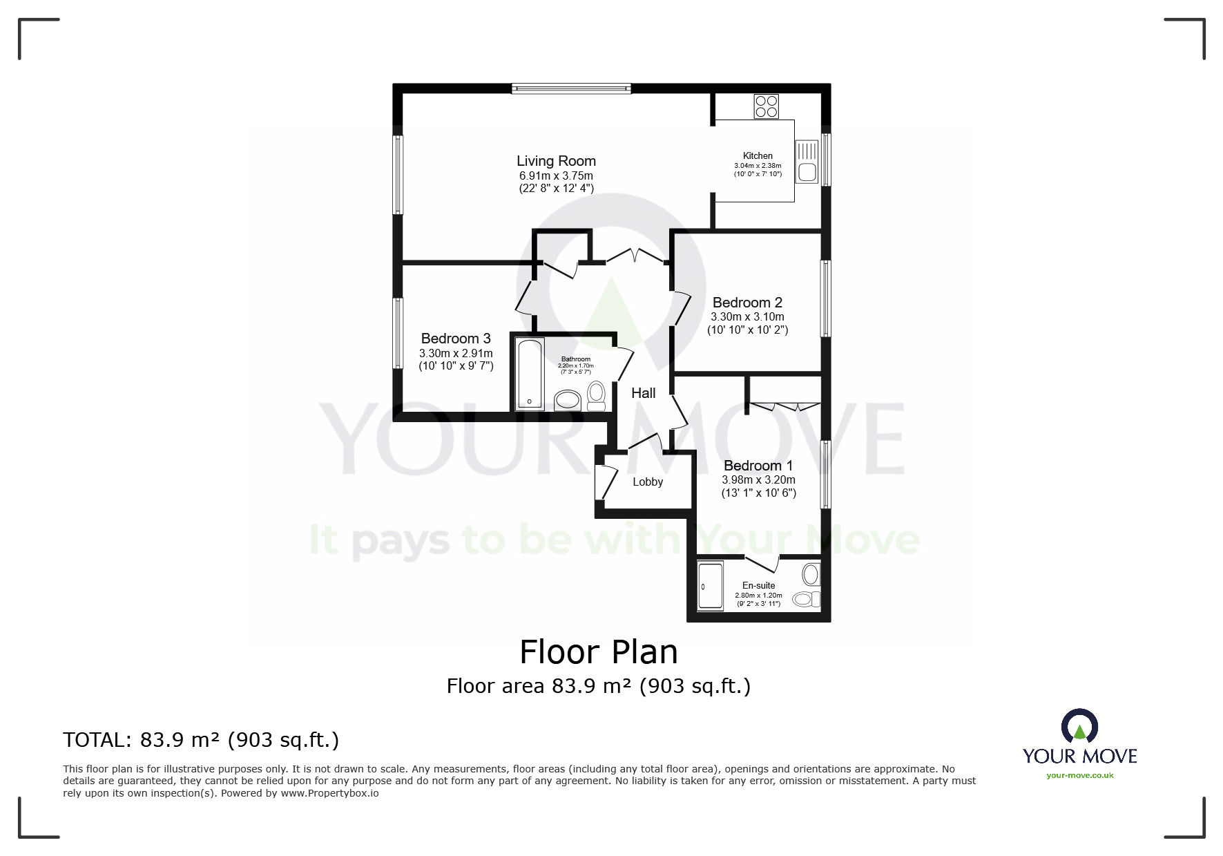 Floorplan of 3 bedroom  Flat for sale, Caroline Way, Eastbourne, East Sussex, BN23