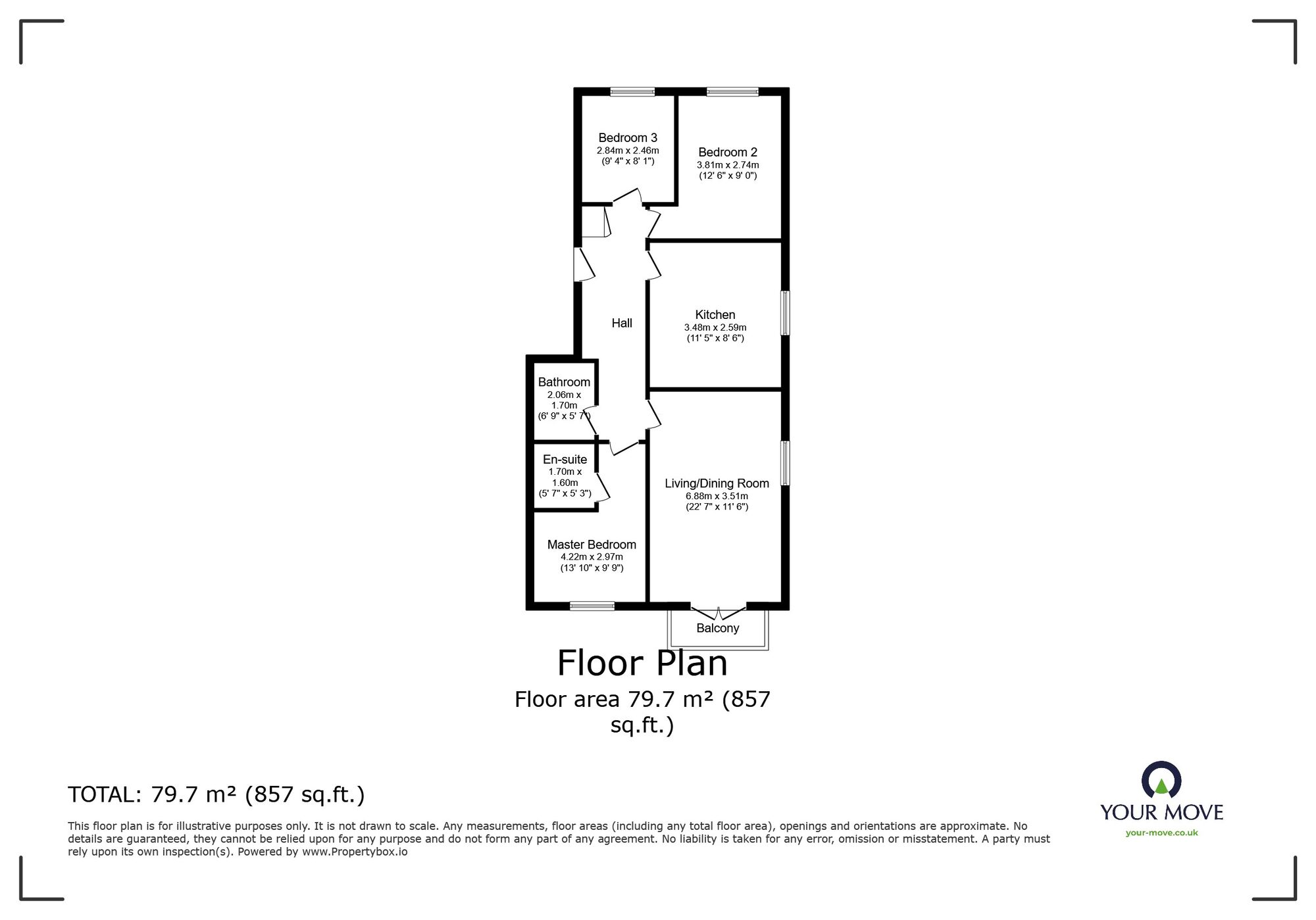 Floorplan of 3 bedroom  Flat for sale, Santa Cruz Drive, Eastbourne, East Sussex, BN23