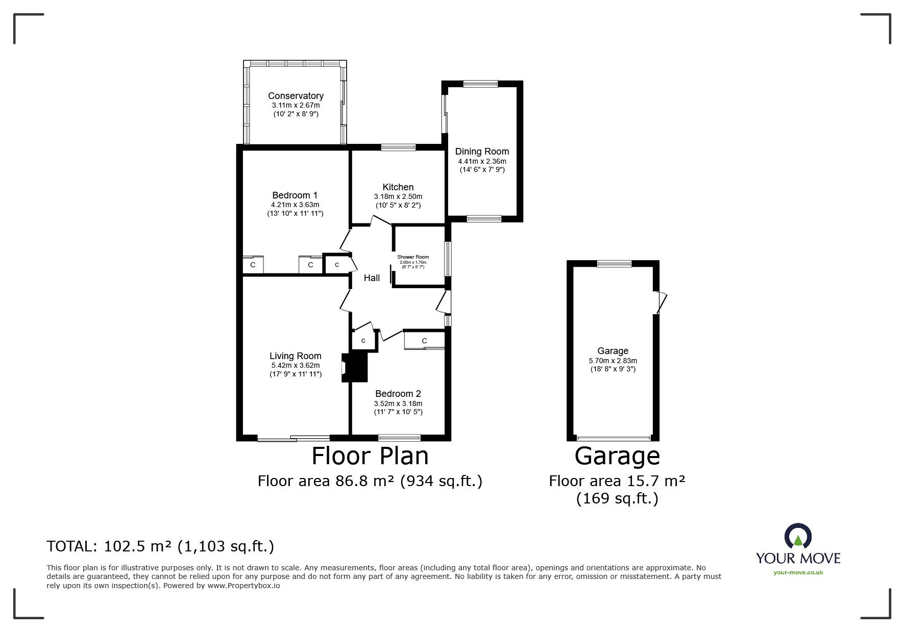 Floorplan of 2 bedroom Detached Bungalow for sale, Somerville Close, Eastbourne, East Sussex, BN23