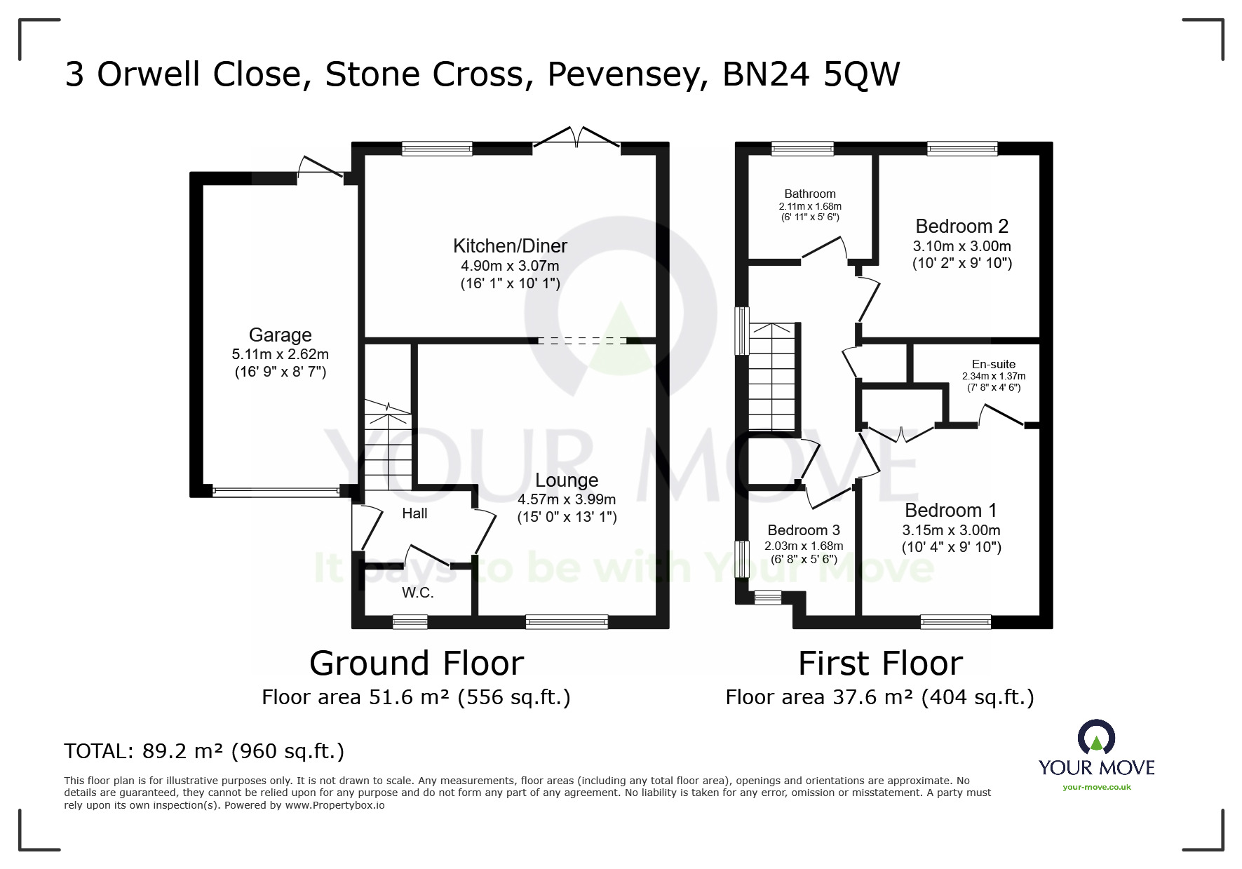 Floorplan of 3 bedroom Semi Detached House for sale, Orwell Close, Stone Cross, East Sussex, BN24