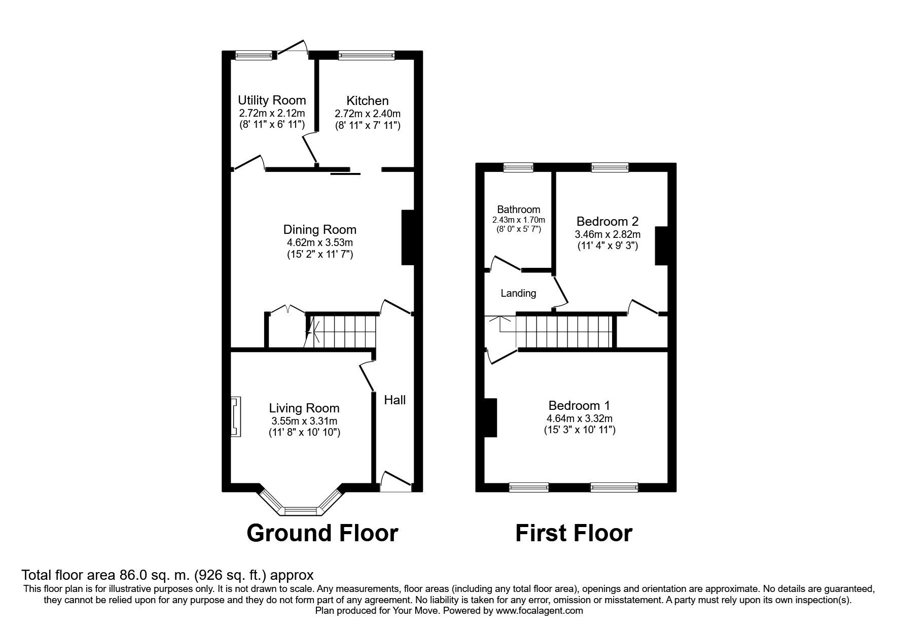 Floorplan of 2 bedroom Mid Terrace House to rent, Rosebery Road, Exmouth, Devon, EX8