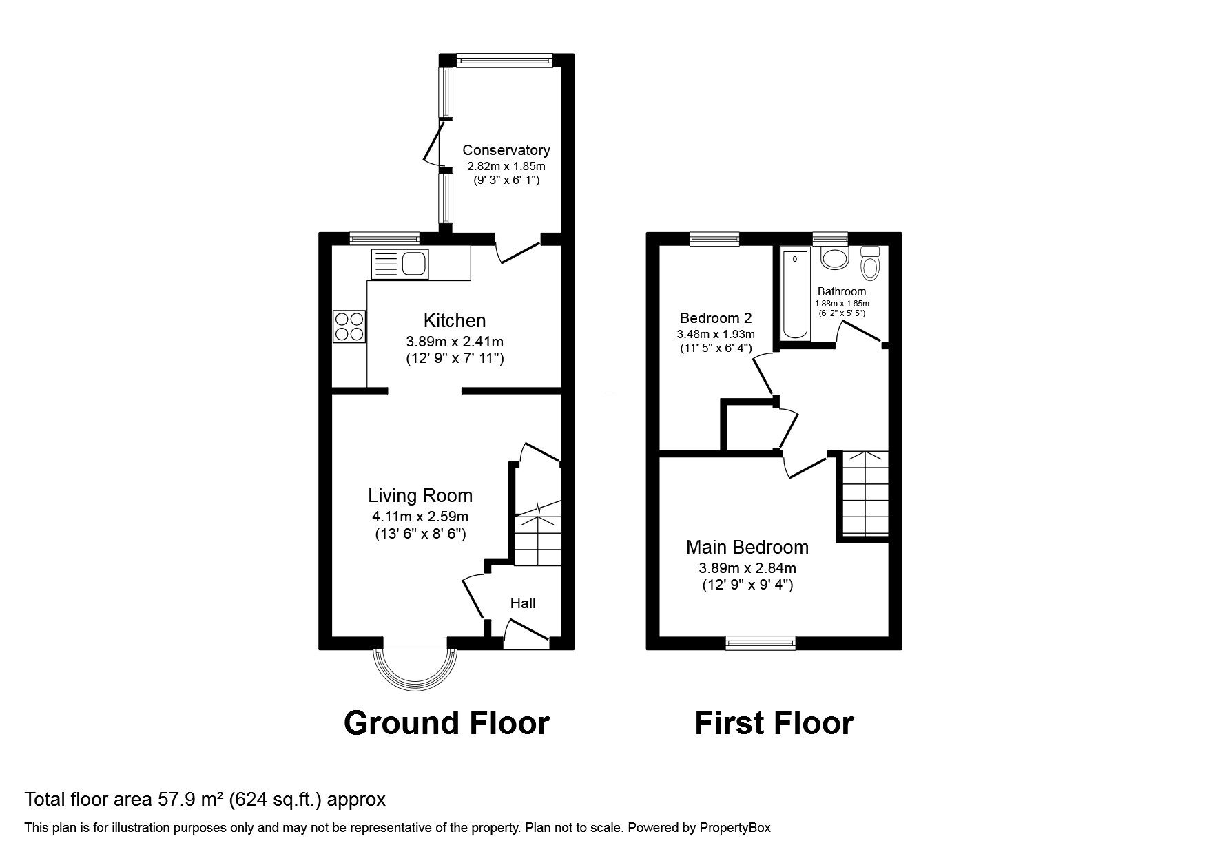 Floorplan of 2 bedroom Semi Detached House to rent, Willow Walk, Honiton, Devon, EX14