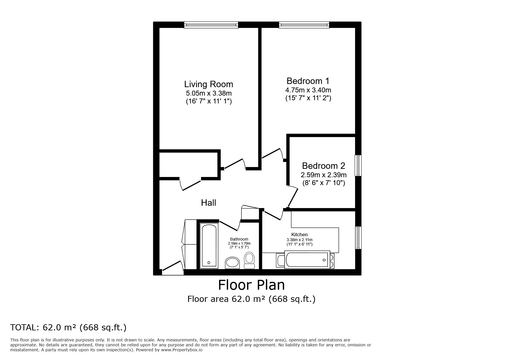 Floorplan of 2 bedroom  Flat for sale, Cheshire Road, Exmouth, Devon, EX8