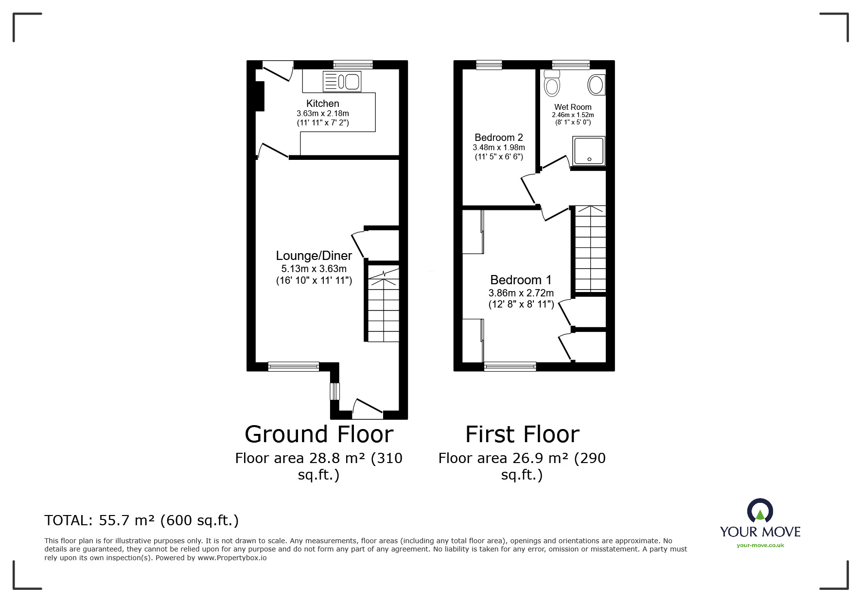 Floorplan of 2 bedroom End Terrace House for sale, Lime Grove, Exmouth, Devon, EX8