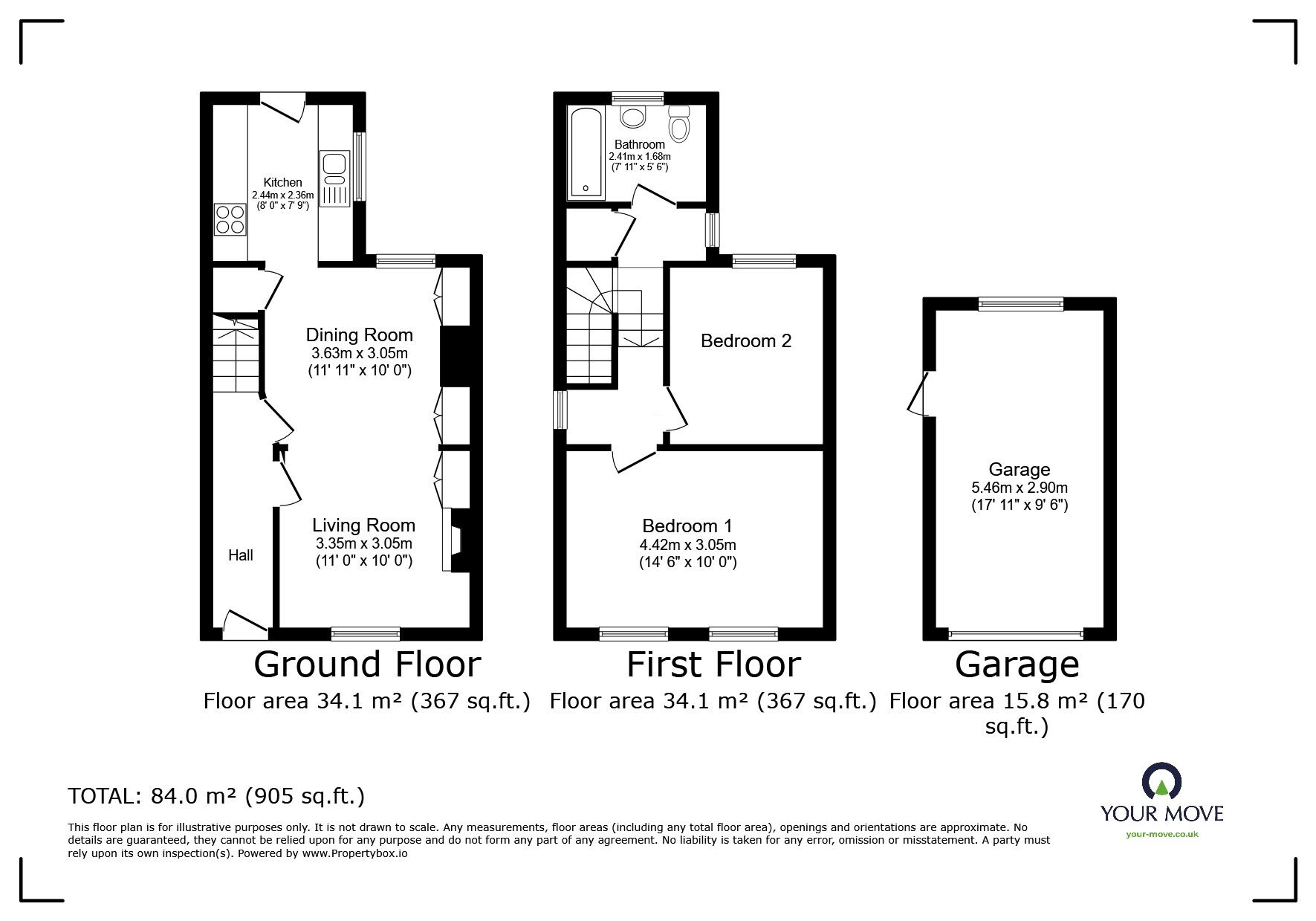 Floorplan of 2 bedroom Semi Detached House for sale, Littleham Road, Exmouth, Devon, EX8