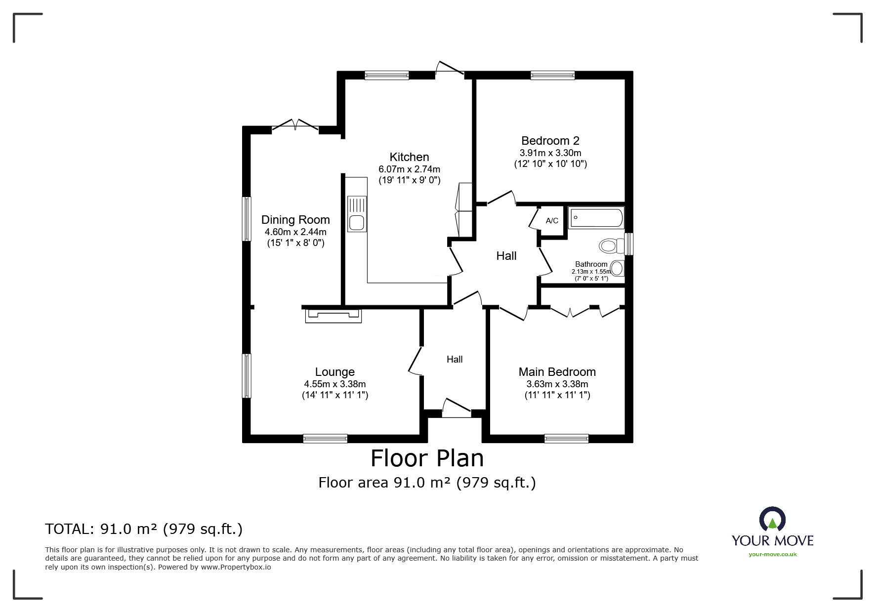 Floorplan of 2 bedroom Detached Bungalow to rent, Littledown Close, Exmouth, Devon, EX8