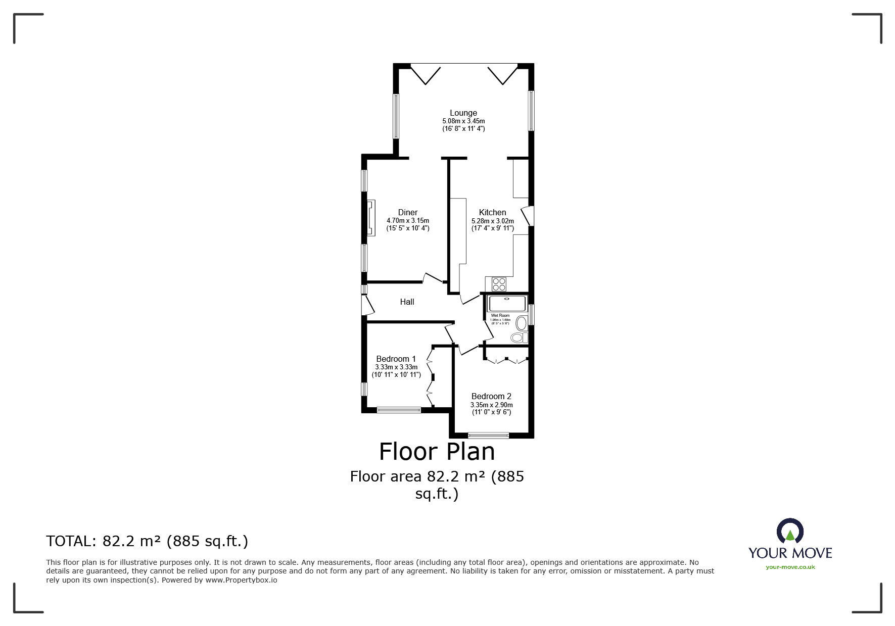 Floorplan of 2 bedroom Detached Bungalow for sale, Mount Pleasant Avenue, Exmouth, Devon, EX8