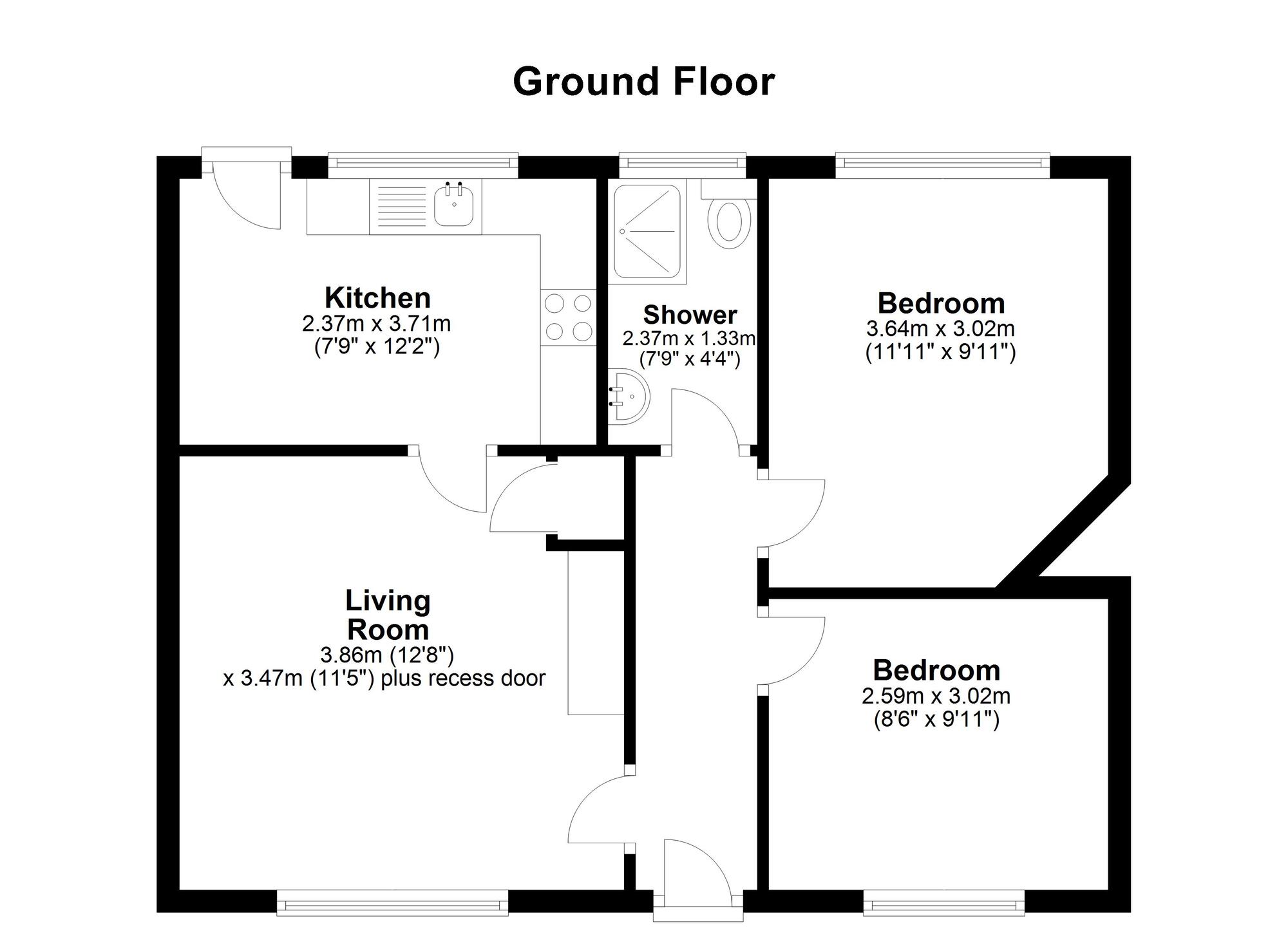 Floorplan of 2 bedroom Mid Terrace Bungalow to rent, Lunesdale Street, Hetton-le-Hole, Tyne and Wear, DH5