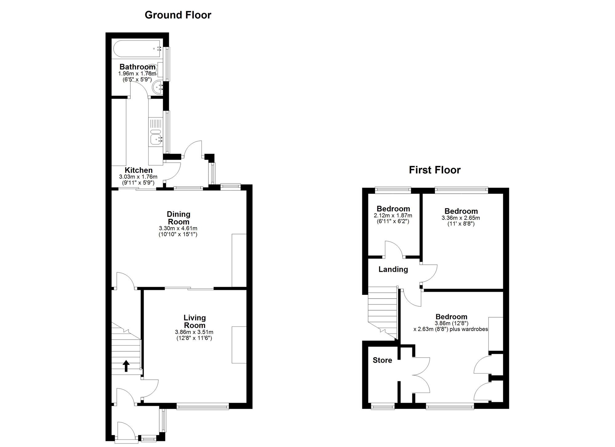 Floorplan of 3 bedroom Mid Terrace House to rent, Ash Terrace, Murton, Durham, SR7