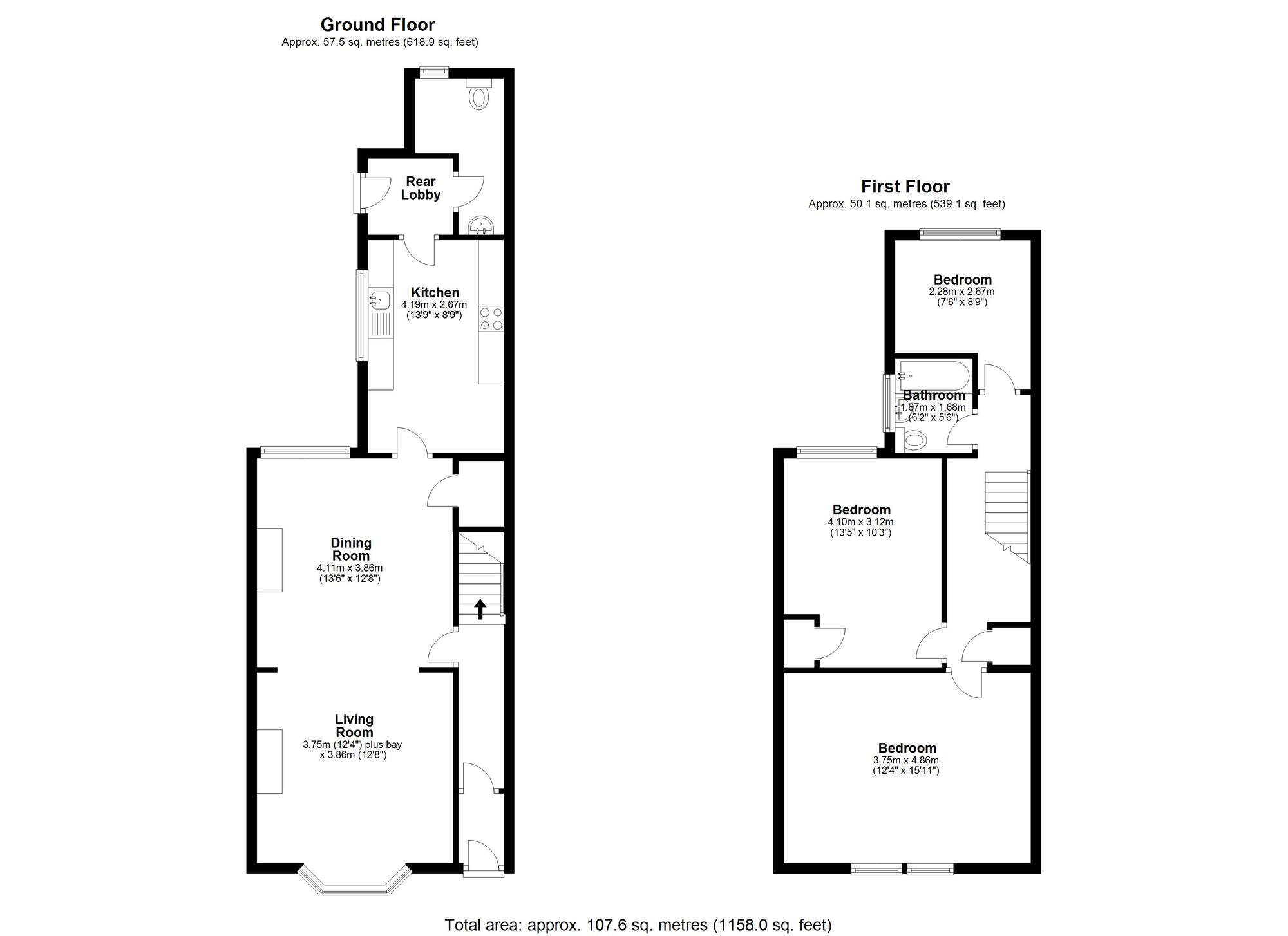 Floorplan of 3 bedroom Mid Terrace House to rent, Louvaine Terrace, Hetton-le-Hole, Tyne and Wear, DH5