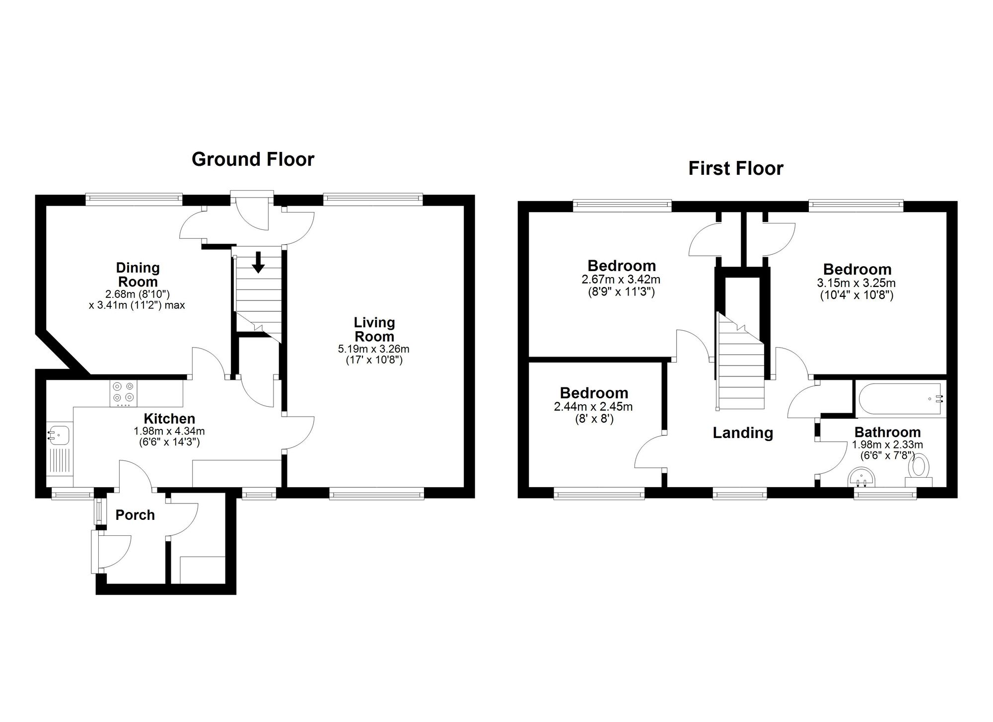 Floorplan of 3 bedroom End Terrace House to rent, Longfellow Street, Houghton Le Spring, Tyne and Wear, DH5