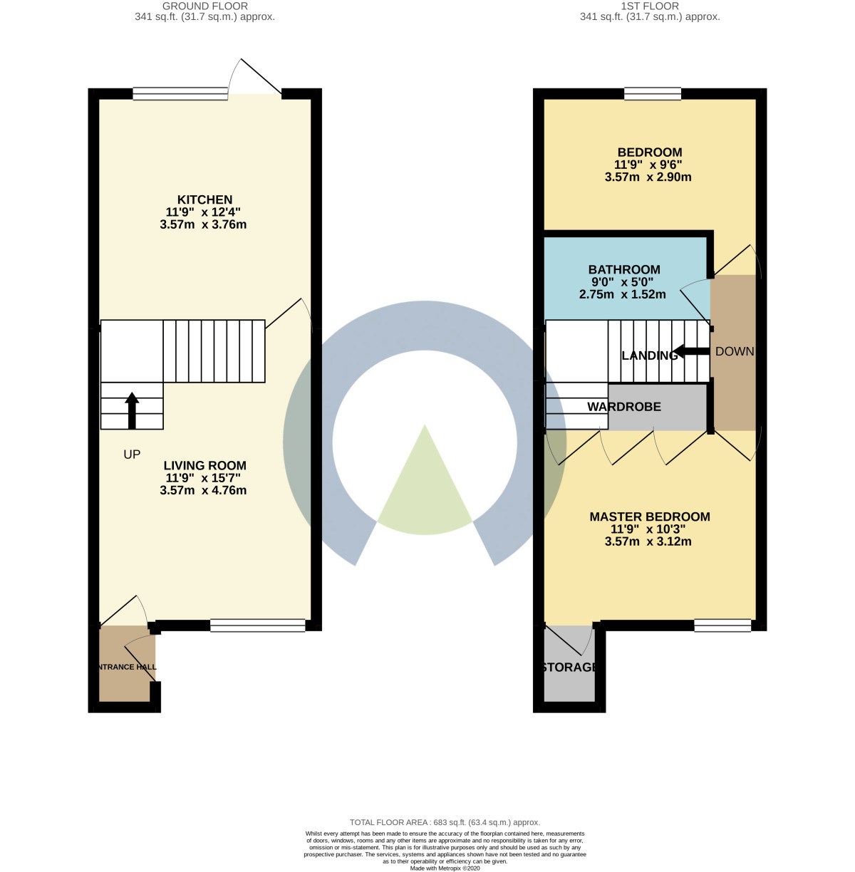 Floorplan of 2 bedroom Mid Terrace House to rent, Melrose Close, Kettering, Northamptonshire, NN15