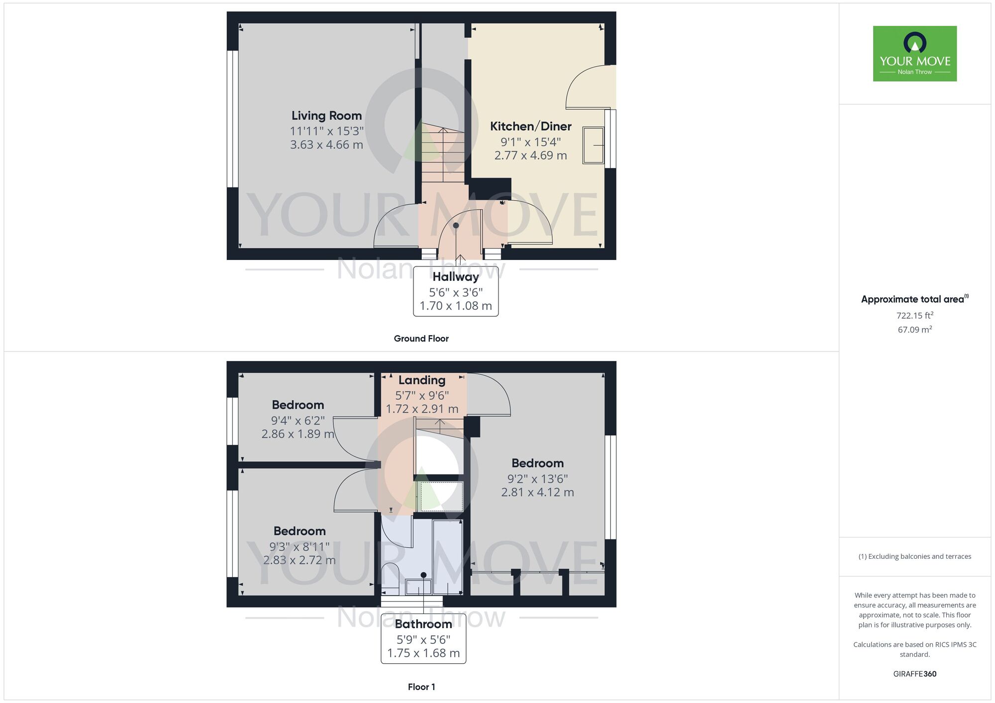 Floorplan of 3 bedroom Semi Detached House for sale, Denton Court, Burton Latimer, Northamptonshire, NN15