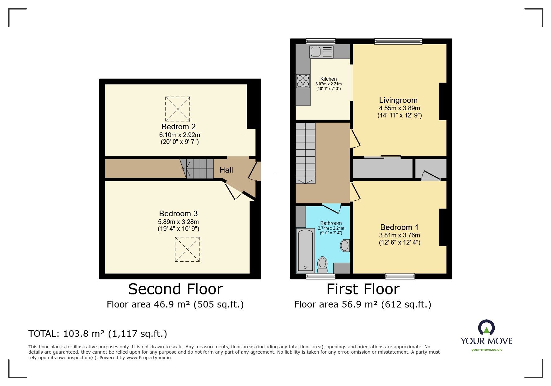 Floorplan of 3 bedroom Mid Terrace Flat for sale, Ashfield Terrace, Bingley, West Yorkshire, BD16