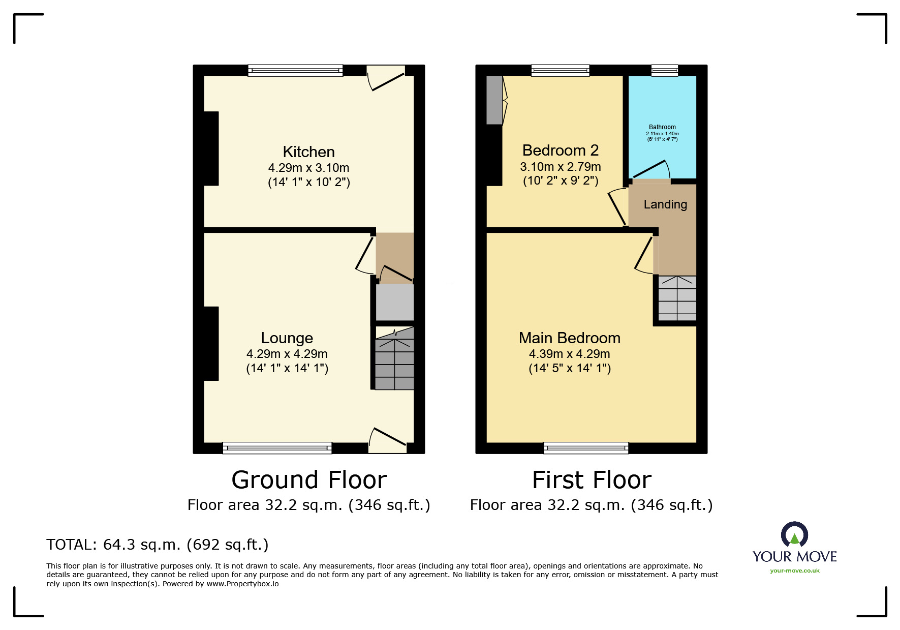 Floorplan of 2 bedroom Mid Terrace House to rent, Bridgehouse Lane, Haworth, West Yorkshire, BD22