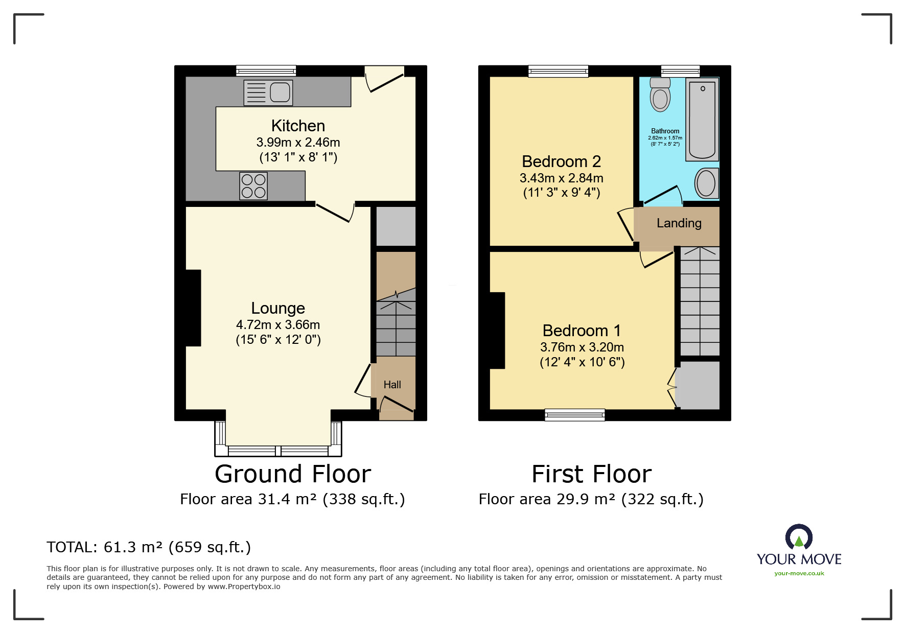 Floorplan of 2 bedroom Mid Terrace House for sale, Kenya Mount, Keighley, West Yorkshire, BD21