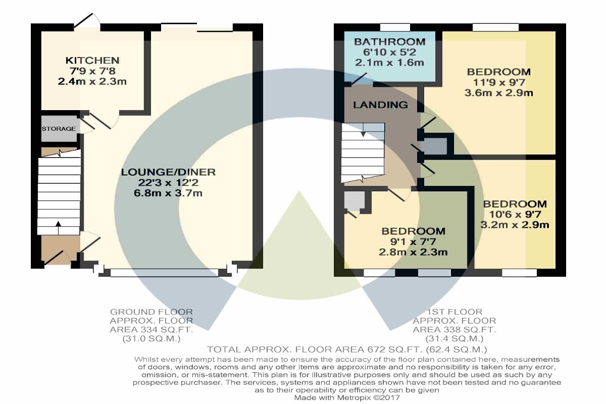 Floorplan of 3 bedroom Mid Terrace House for sale, Russell Square, Moulton, Northamptonshire, NN3