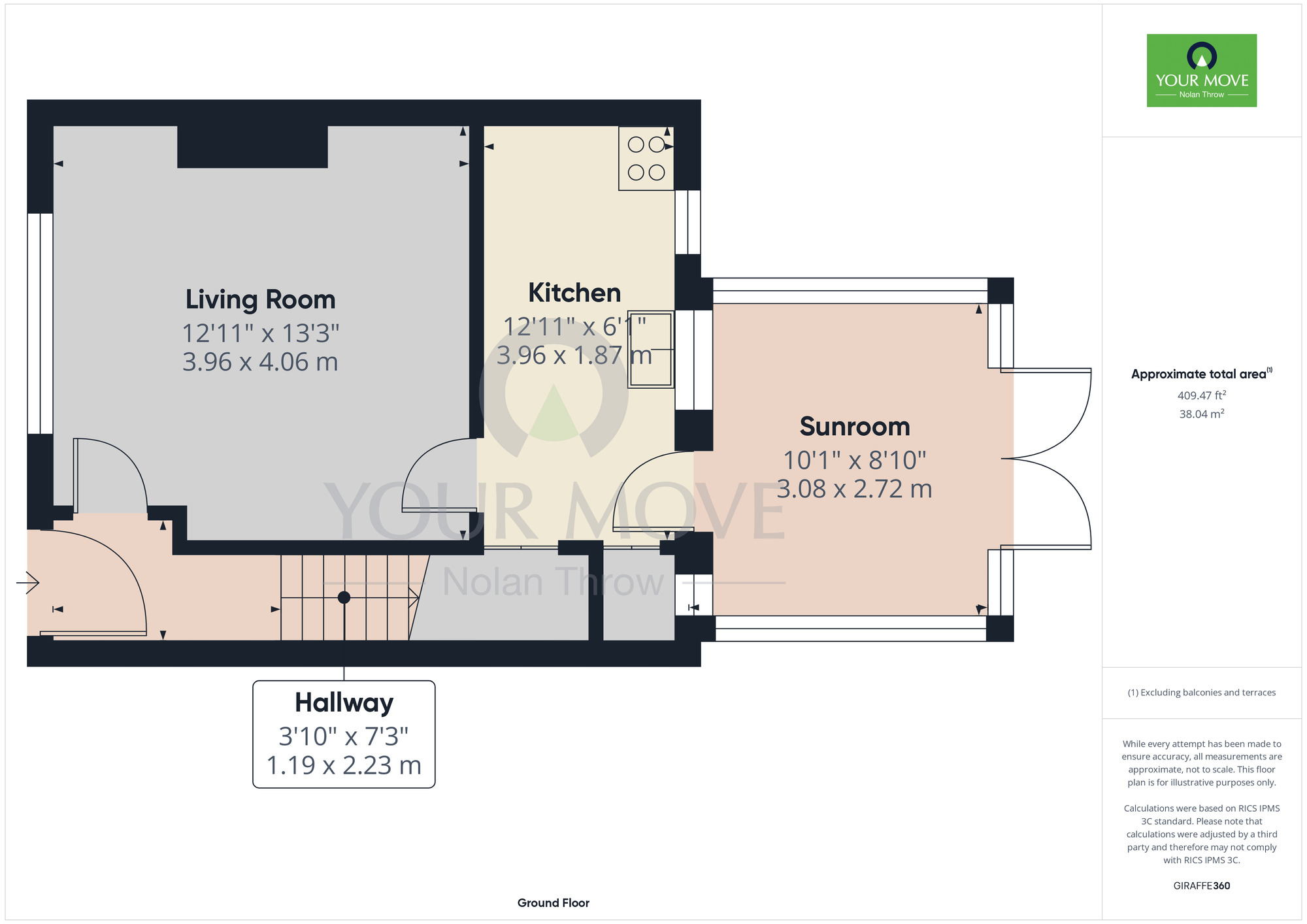 Floorplan of 3 bedroom End Terrace House to rent, Cranford Road, Kingsthorpe, Northampton, NN2