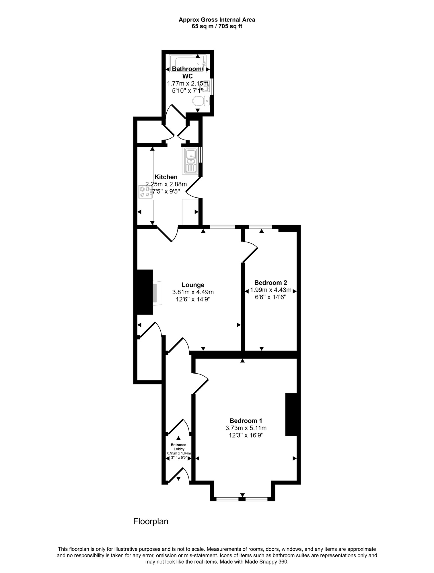 Floorplan of 2 bedroom  Flat to rent, Westbourne Avenue, Gateshead, Tyne And Wear, NE8