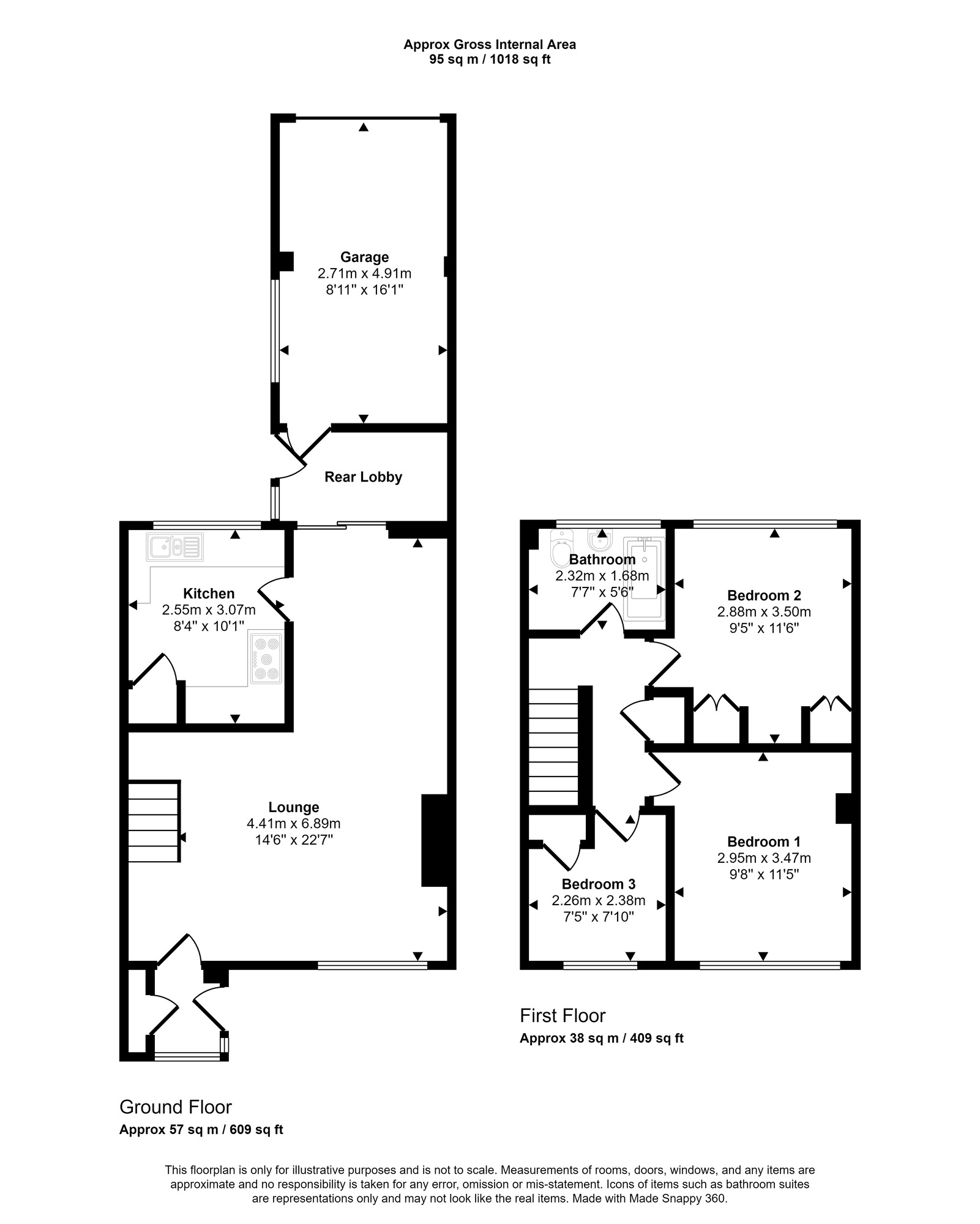 Floorplan of 3 bedroom Mid Terrace House for sale, Meadowfield, Springwell Village, Gateshead, NE9