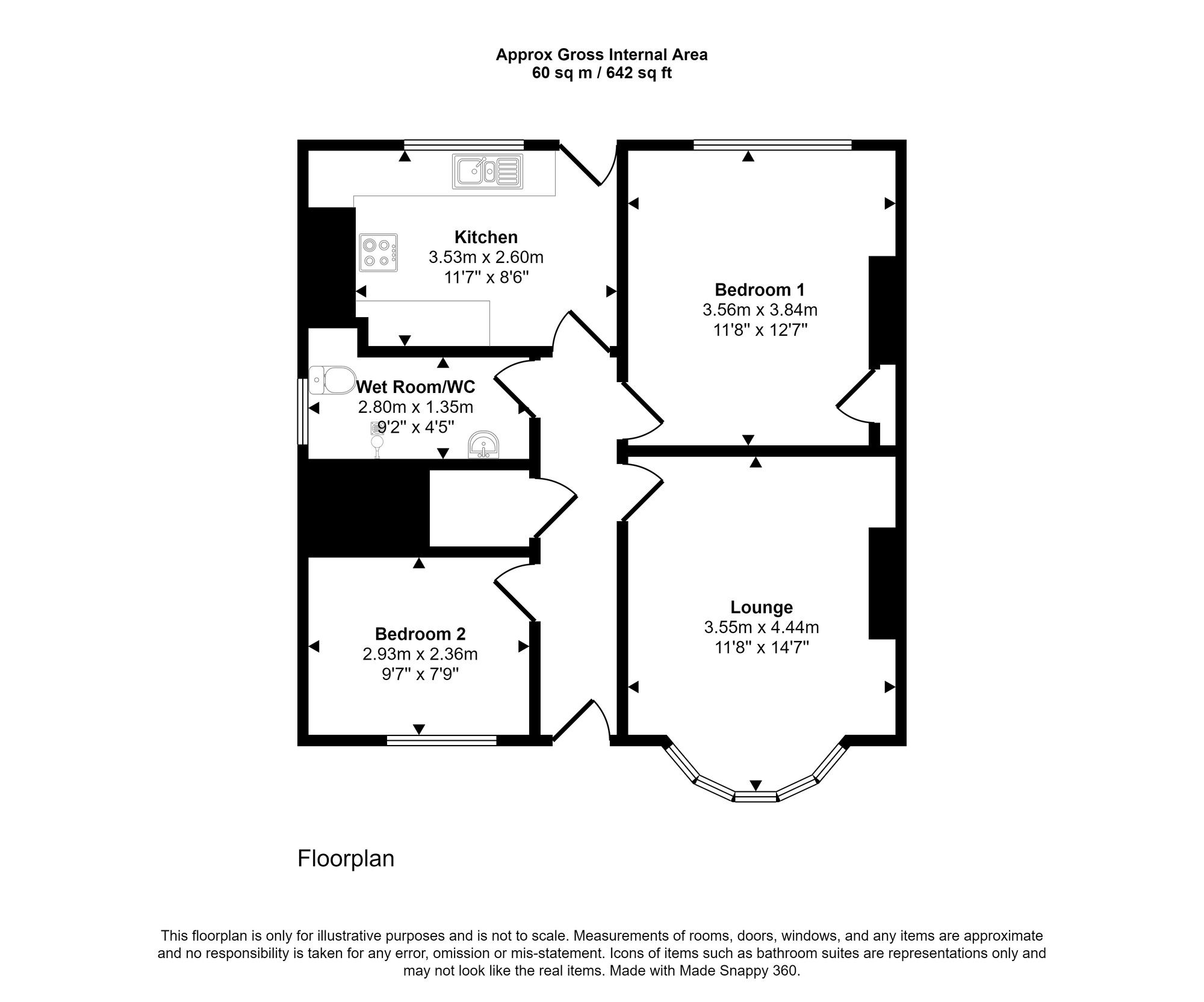 Floorplan of 2 bedroom  Flat for sale, Lobley Hill Road, Gateshead, NE8