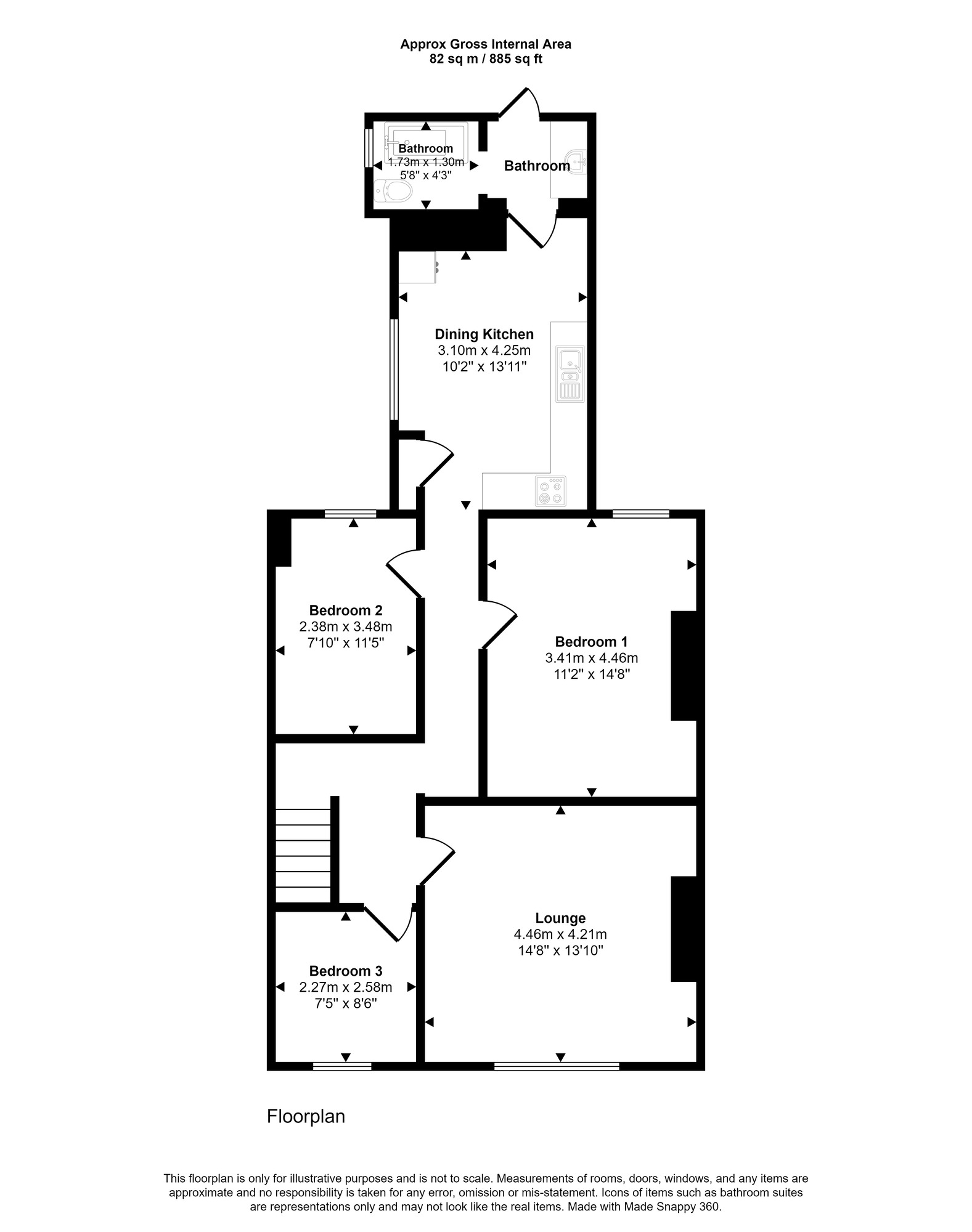 Floorplan of 3 bedroom  Flat to rent, Westbourne Avenue, Saltwell, Gateshead, NE8