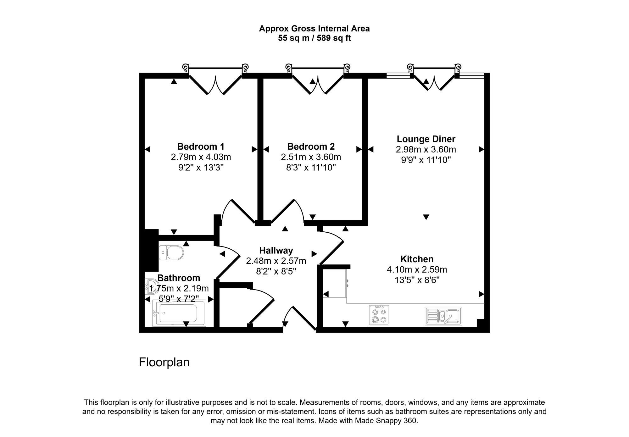 Floorplan of 2 bedroom  Flat for sale, Cameronian Square, Worsdell Drive, Gateshead, NE8