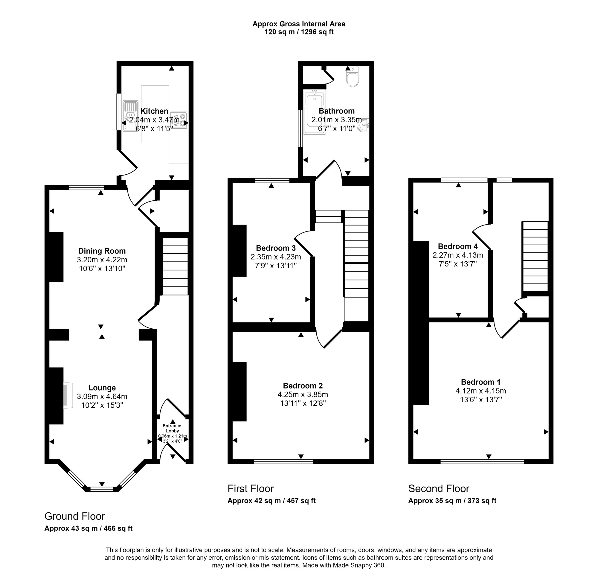 Floorplan of 4 bedroom Mid Terrace House for sale, Whitehall Road, Gateshead, NE8