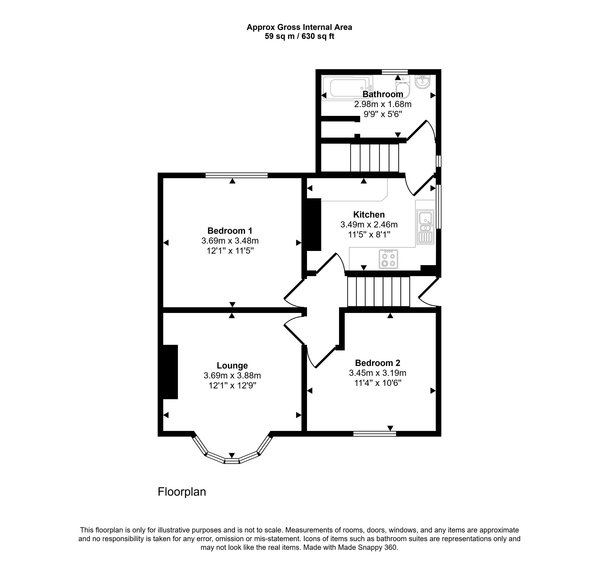 Floorplan of 2 bedroom  Flat for sale, Southend Road, Sheriff Hill, Gateshead, NE9