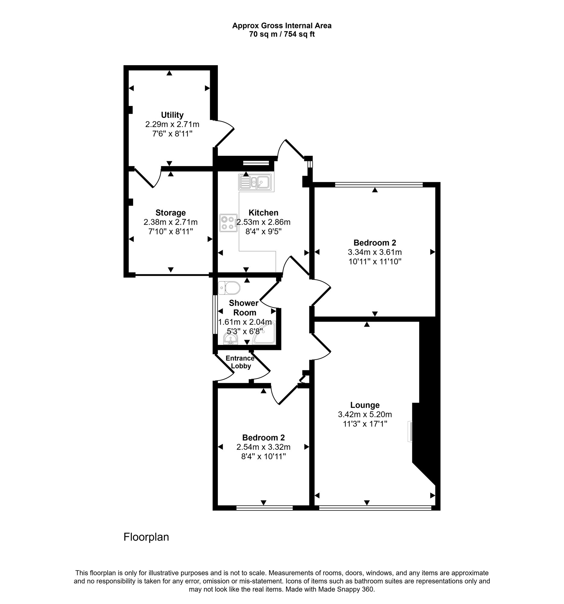 Floorplan of 2 bedroom Semi Detached Bungalow for sale, Gleneagles Road, Low Fell, Gateshead, NE9