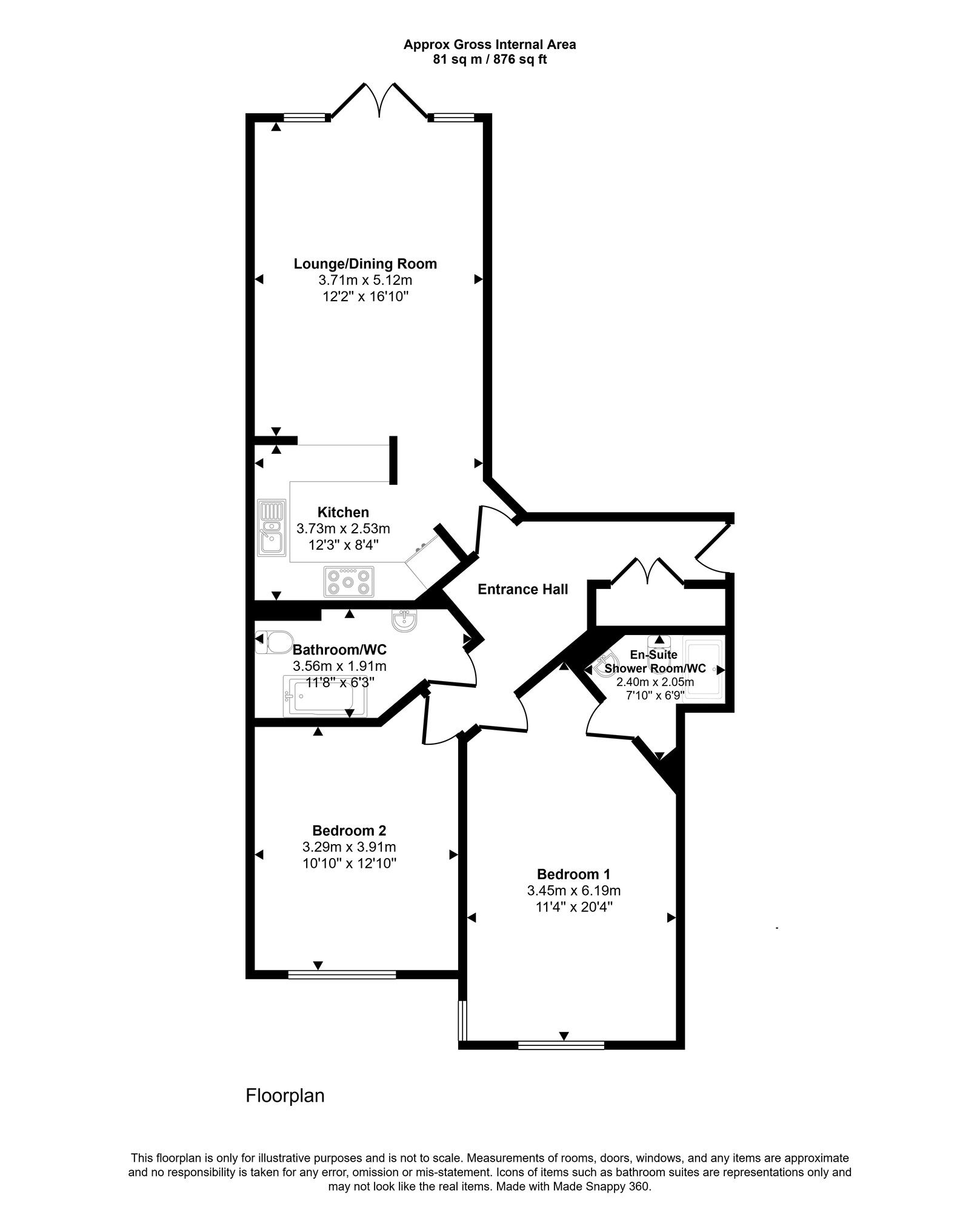 Floorplan of 2 bedroom  Flat to rent, Tranquil House, Worsdell Drive, Gateshead, NE8