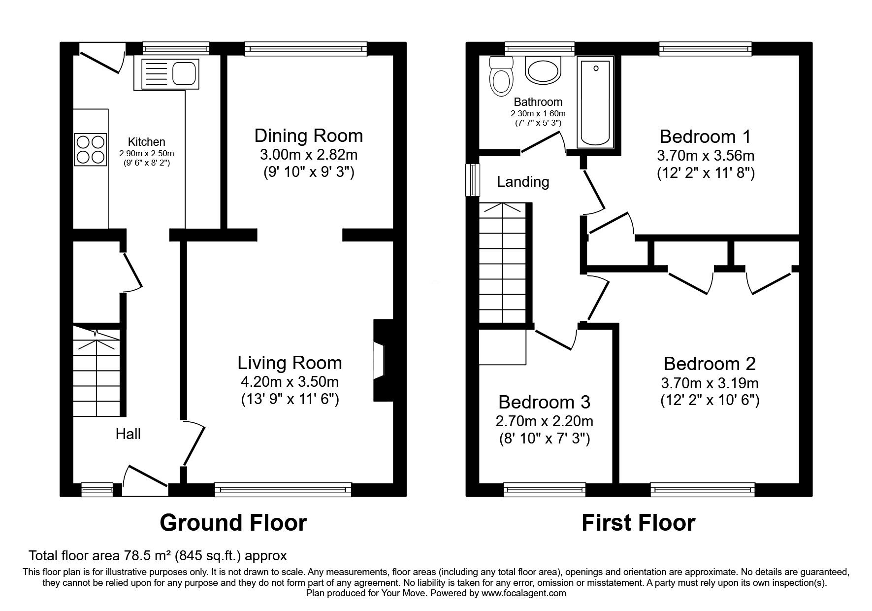 Floorplan of 3 bedroom End Terrace House for sale, Southfield Green, Watergate Estate, Whickham, NE16