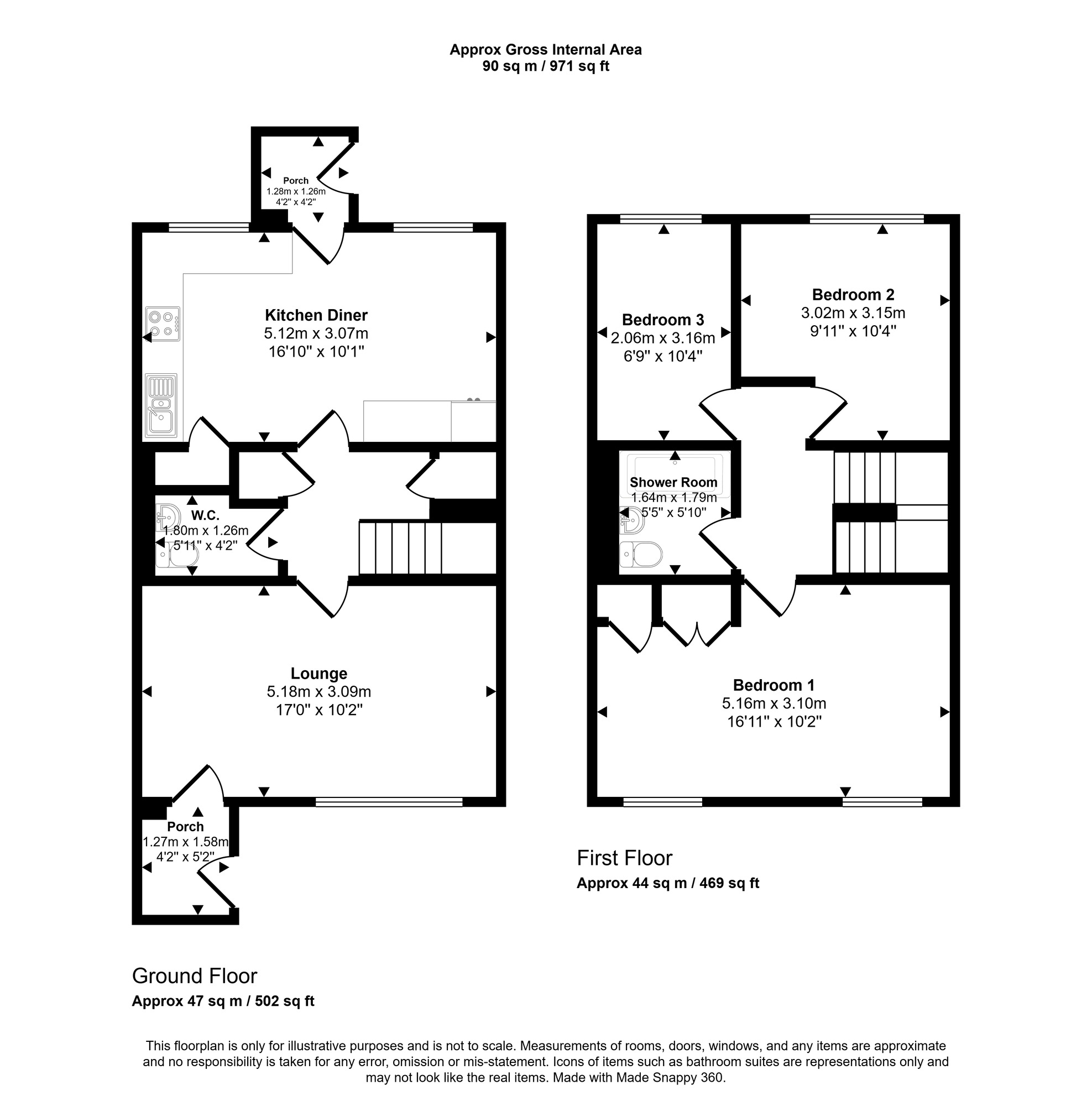 Floorplan of 3 bedroom Mid Terrace House for sale, Lingcrest, Beacon Lough East Estate, Gateshead, NE9