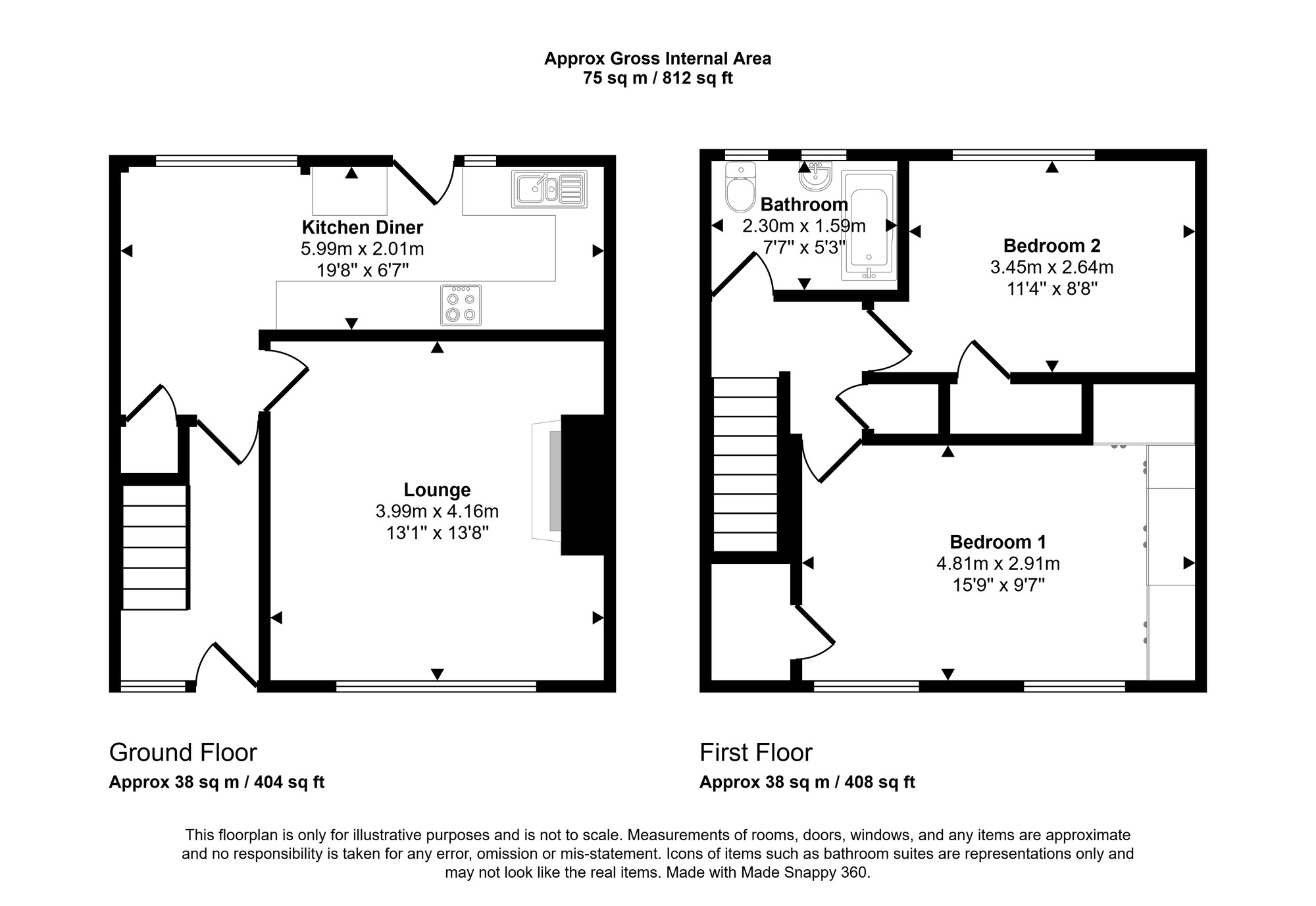 Floorplan of 2 bedroom Mid Terrace House for sale, Donside, Leam Lane, Gateshead, NE10