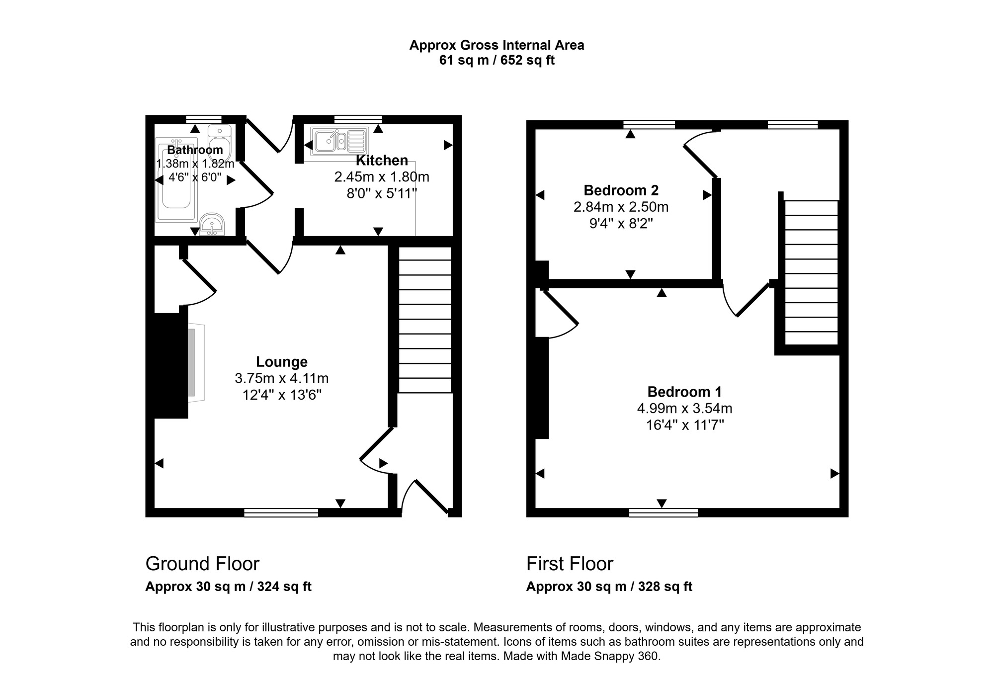 Floorplan of 2 bedroom Mid Terrace House for sale, Queen Street, Birtley, Chester Le Street, DH3