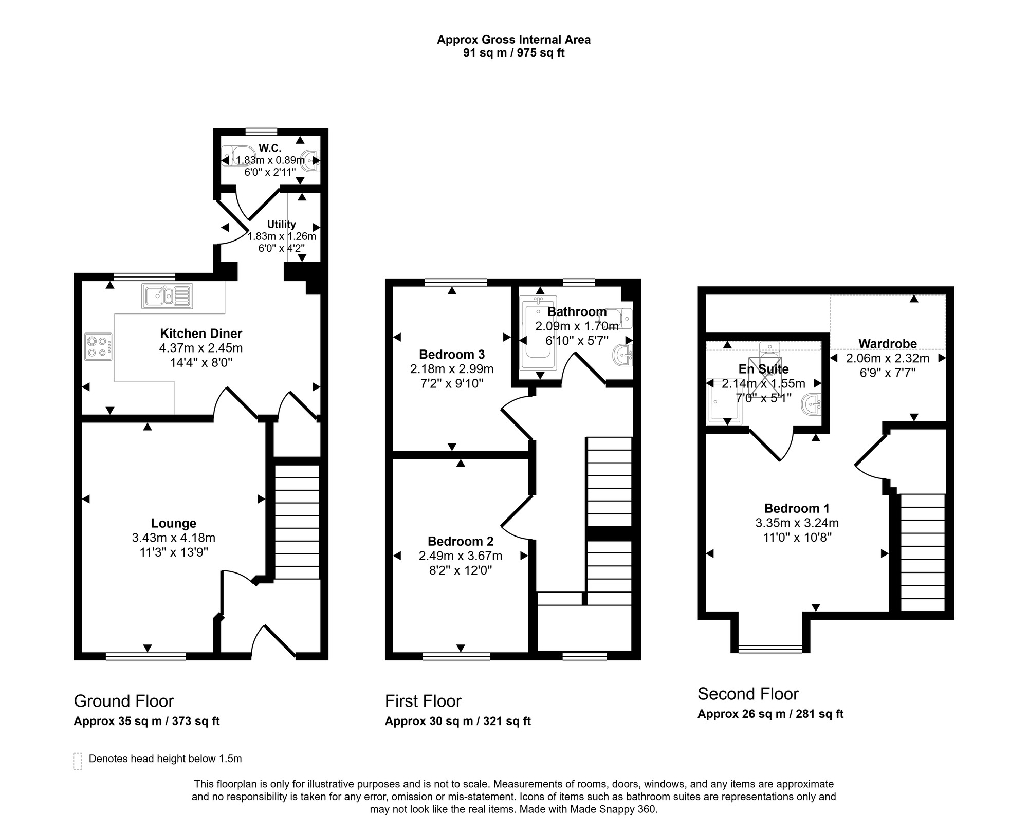 Floorplan of 3 bedroom Semi Detached House for sale, Churchill Road, Gateshead, NE8