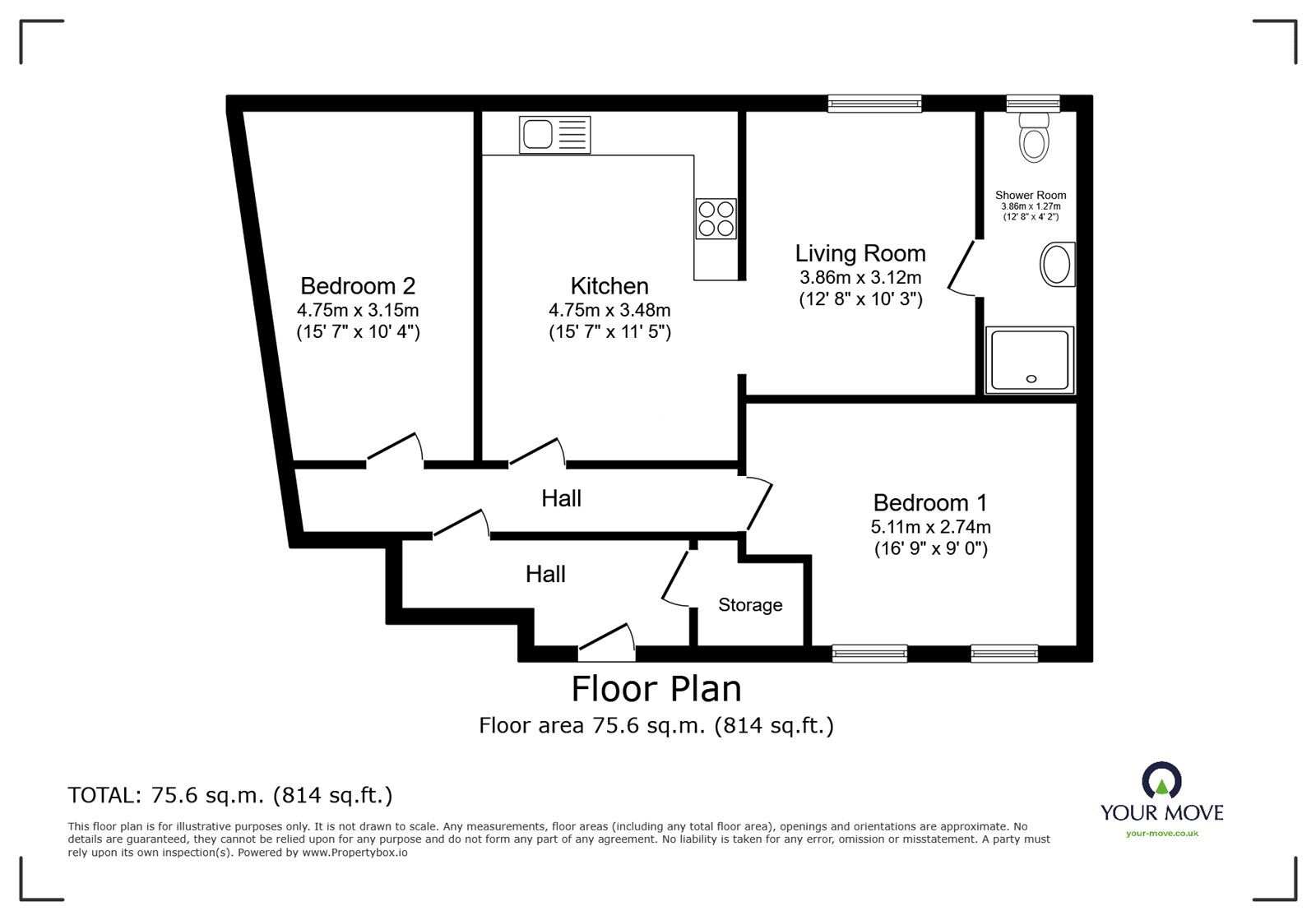 Floorplan of 2 bedroom  Flat to rent, Caroline Street, Longton, Stoke On Trent, ST3