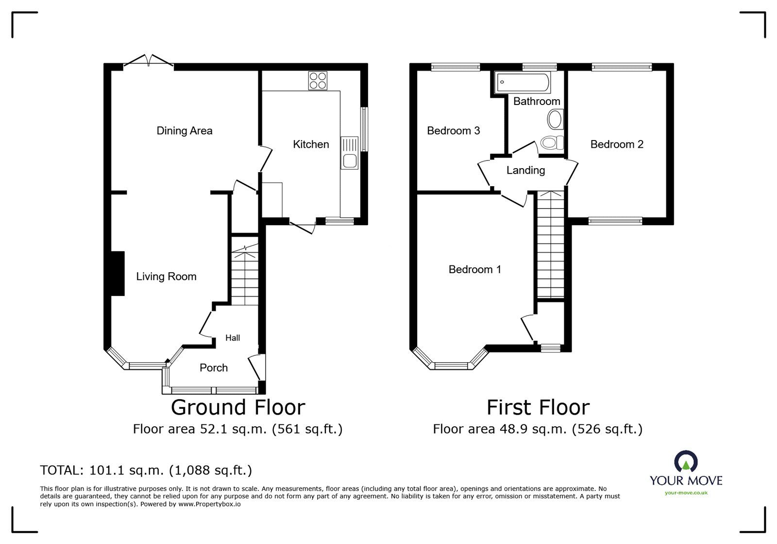 Floorplan of 3 bedroom Semi Detached House for sale, Carling Grove, Fenton, Staffordshire, ST4