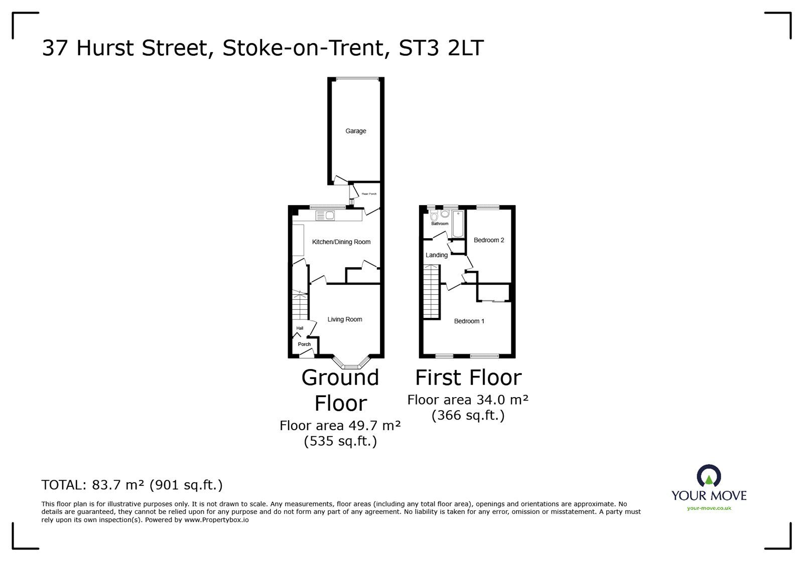 Floorplan of 2 bedroom Mid Terrace House to rent, Hurst Street, Stoke-on-Trent, Staffordshire, ST3