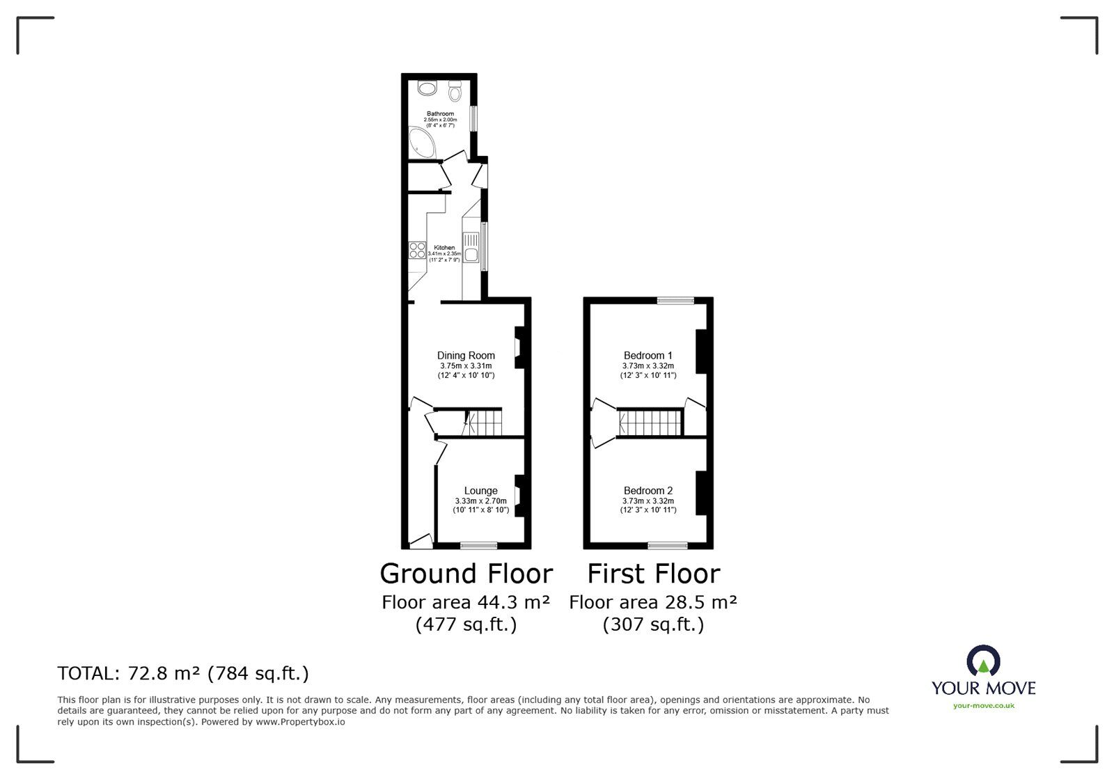 Floorplan of 2 bedroom Mid Terrace House to rent, Oxford Street, Stoke-on-Trent, Staffordshire, ST4