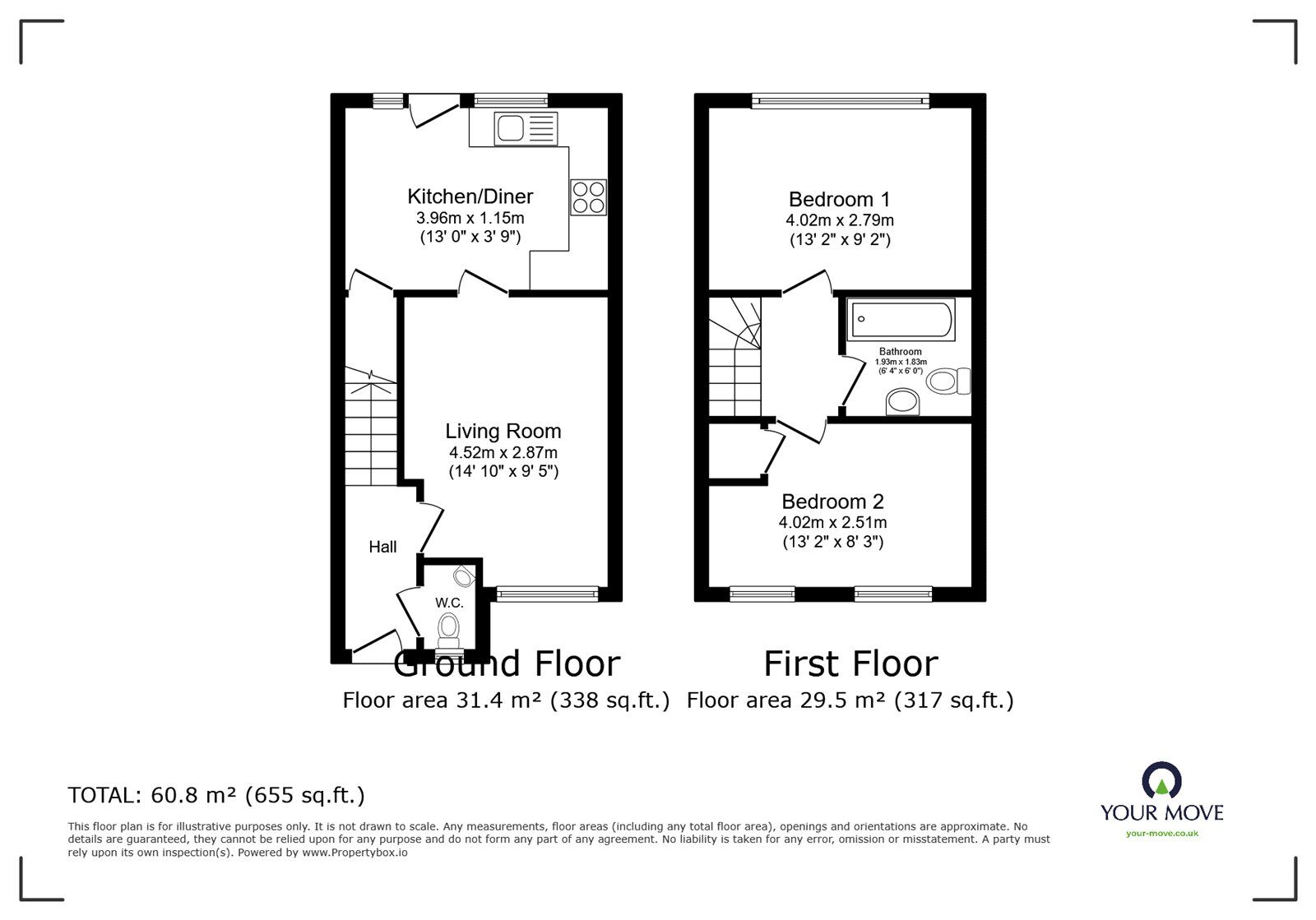 Floorplan of 2 bedroom  House to rent, Watermeet Grove, Stoke-on-Trent, Staffordshire, ST1