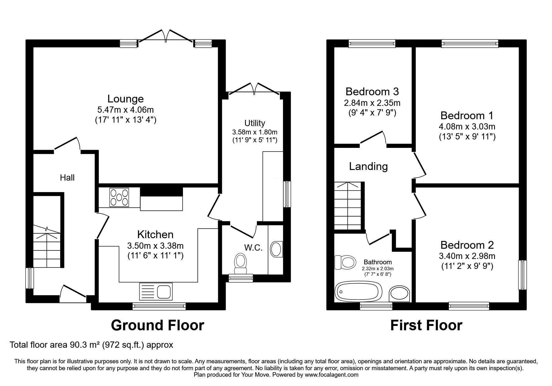 Floorplan of 3 bedroom Semi Detached House for sale, Alan Moss Road, Loughborough, Leicestershire, LE11