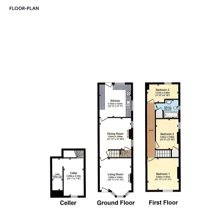 Floorplan of 3 bedroom End Terrace House for sale, Gladstone Avenue, Loughborough, Leicestershire, LE11